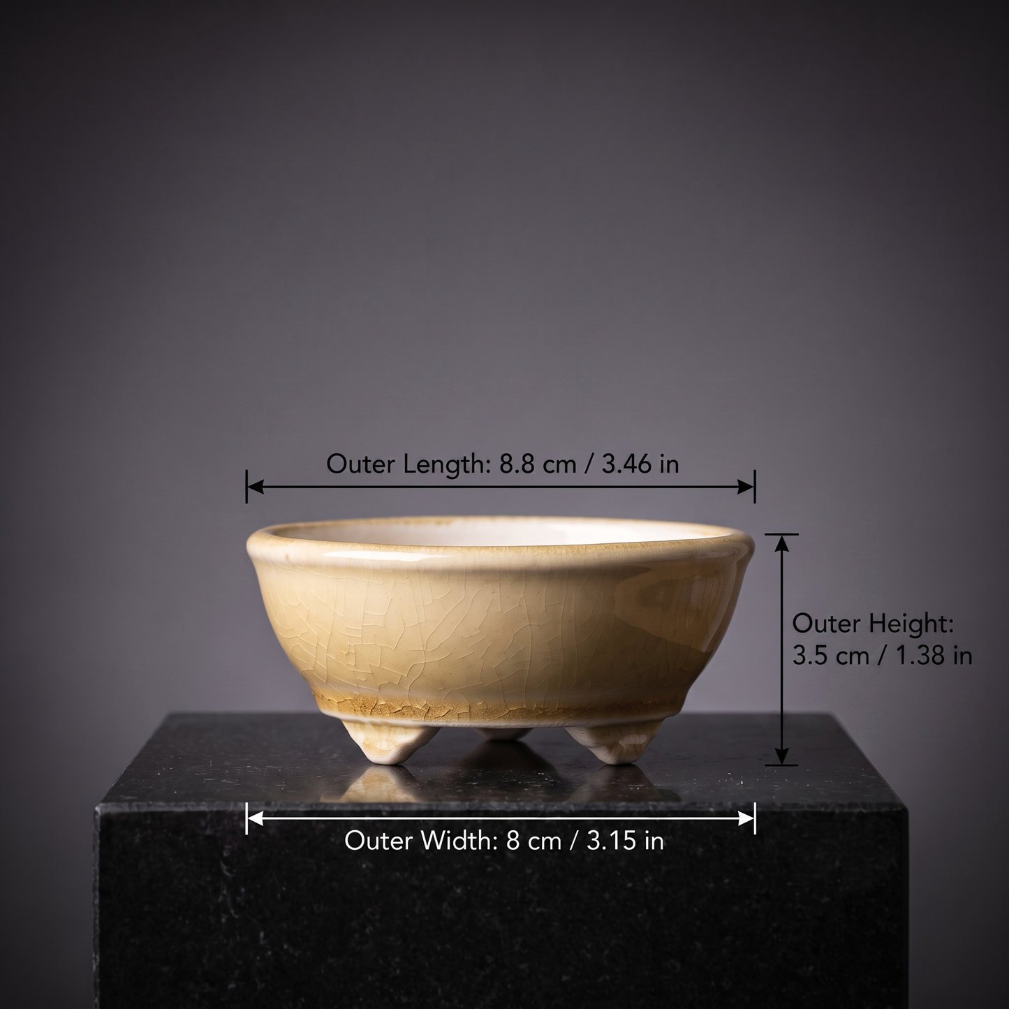 Cloud-Foot Begonia Bonsai Pot — Amethyst Drip Gradient - size chart