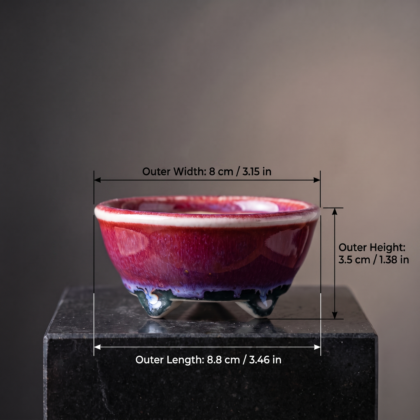Cloud-Foot Begonia Bonsai Pot — Vintage Sage - size chart