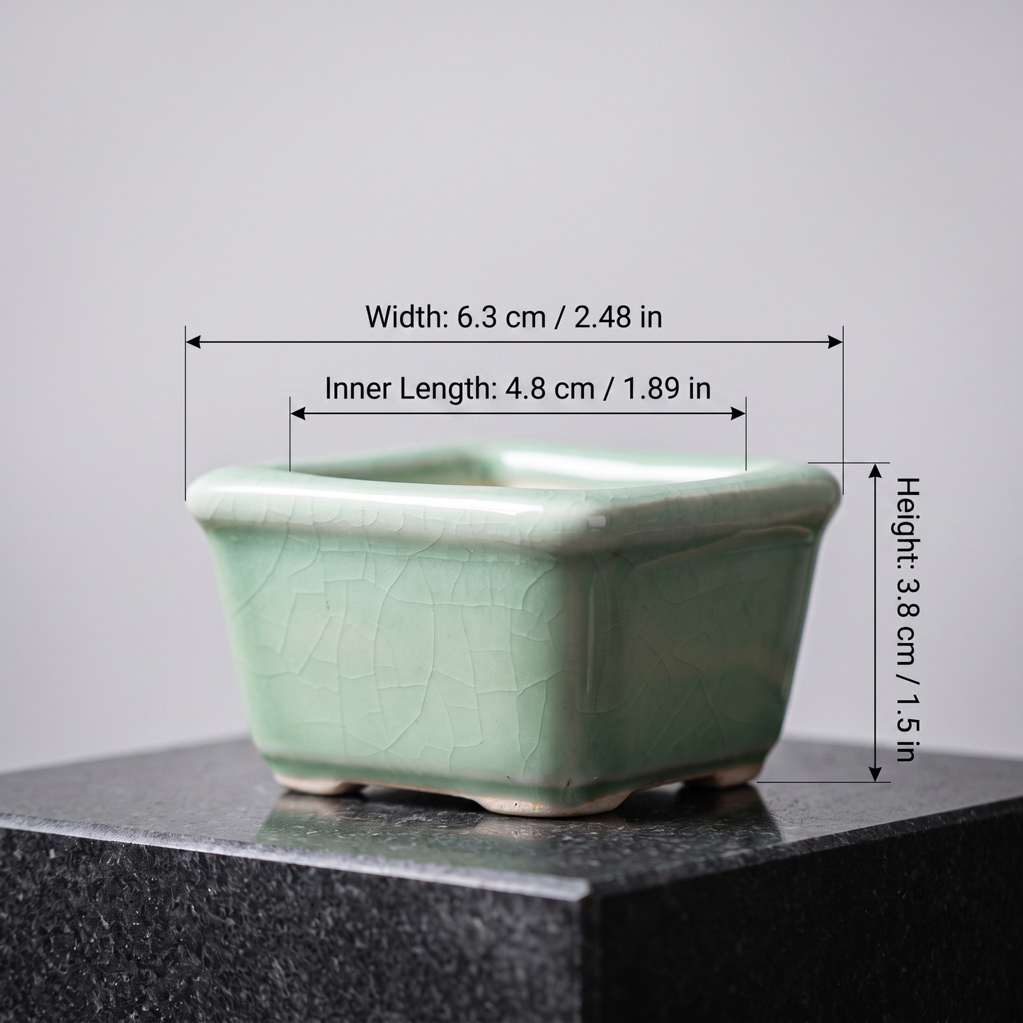Rectangle Crack-Glaze Succulent Pot — Celadon Crackle - size chart