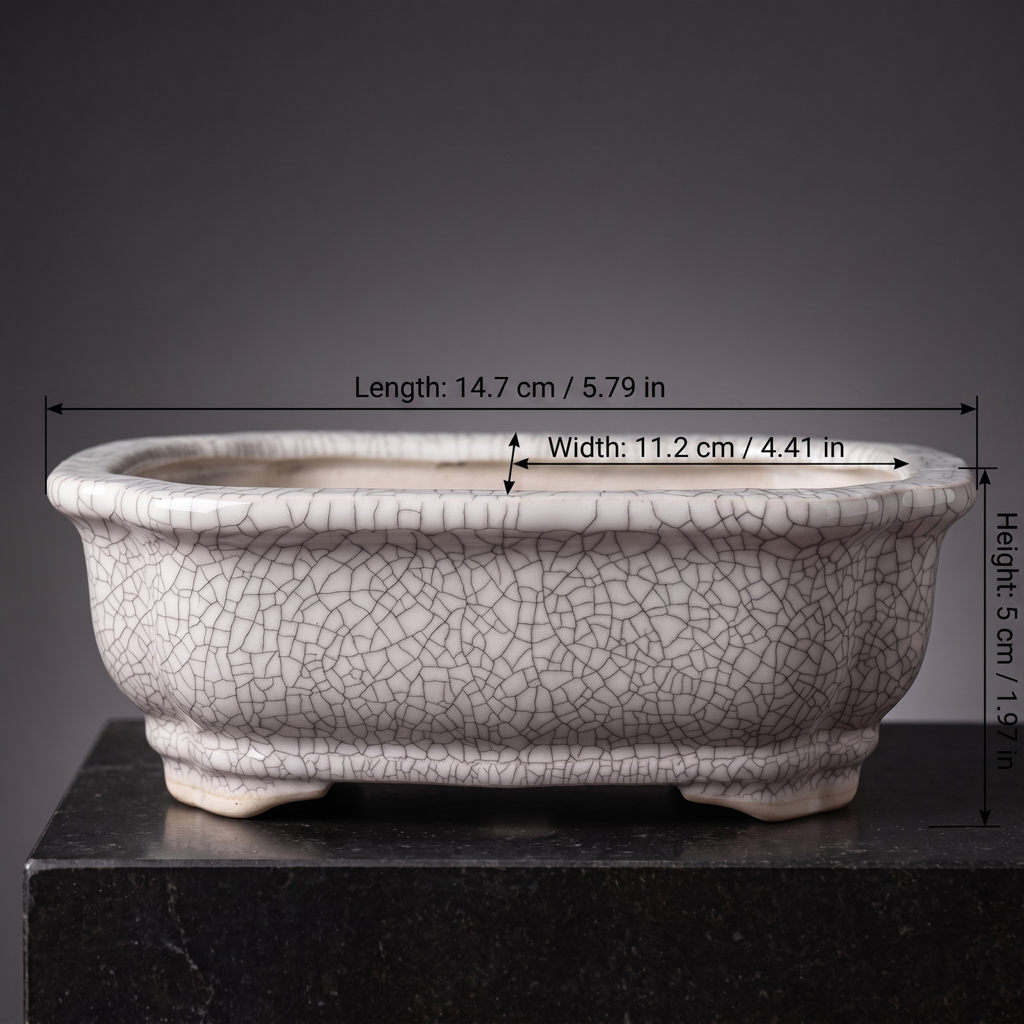 Porcelain Bonsai Pot — Ivory Crackle - size chart