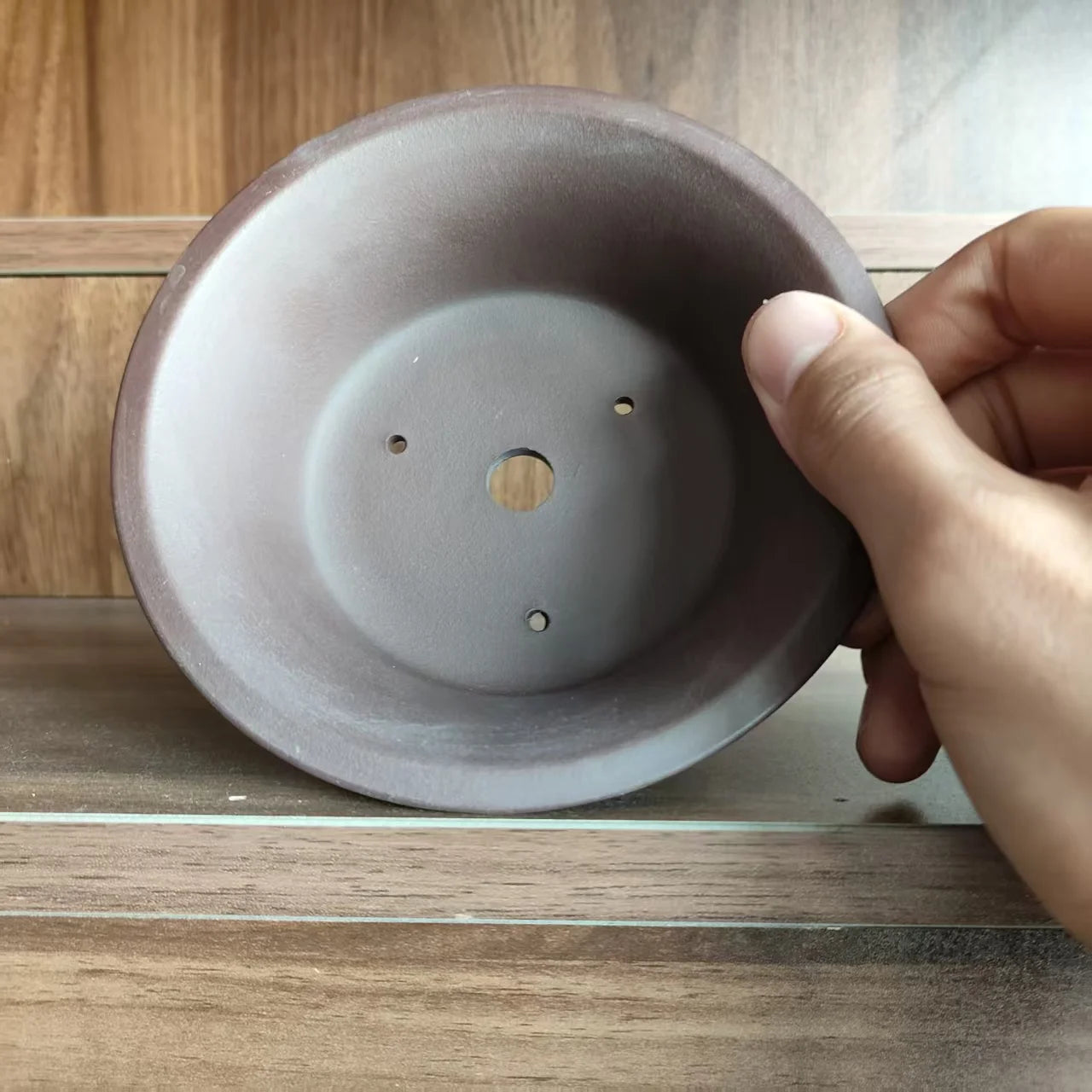 Hand-Carved Purple Clay Bonsai Pot — Round