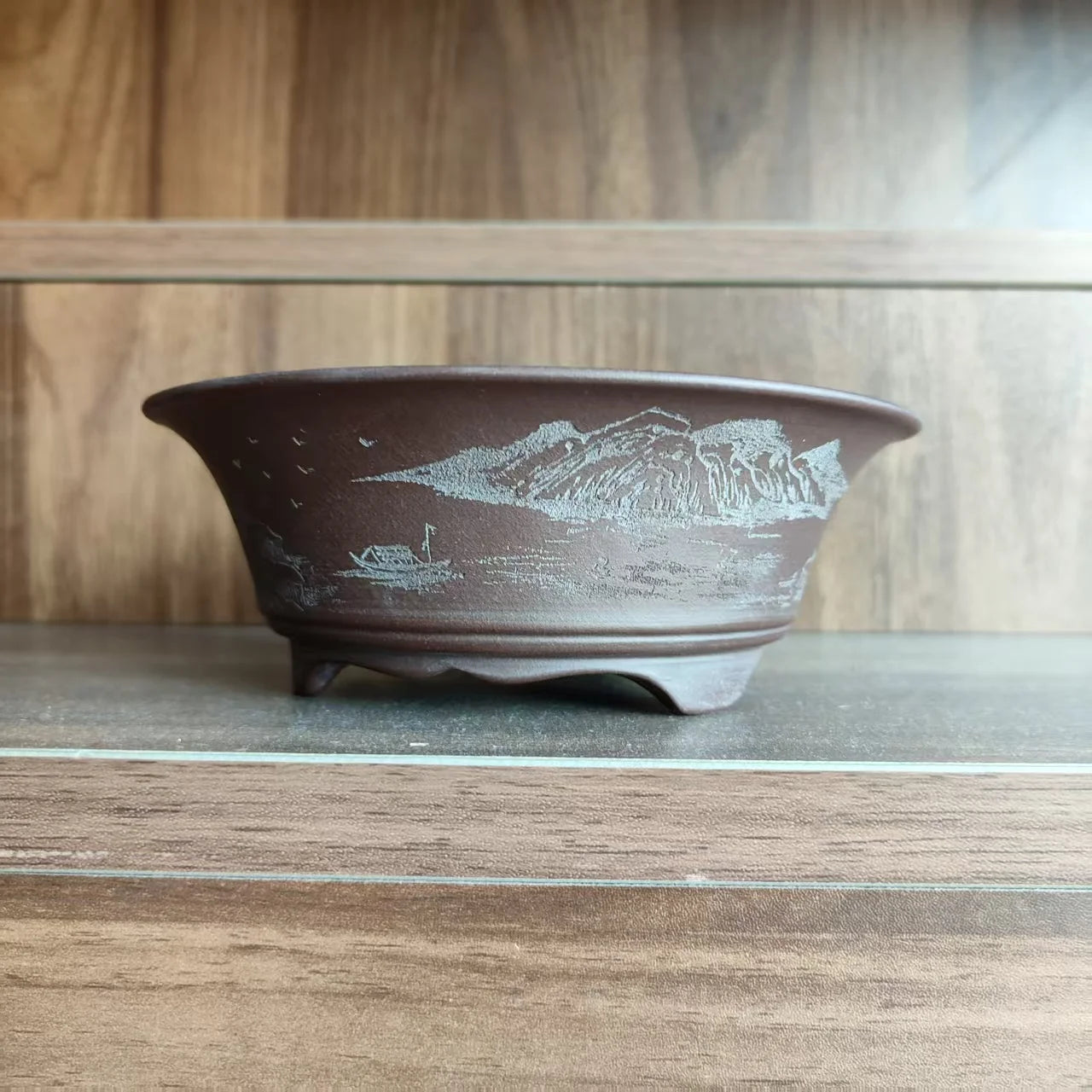 Hand-Carved Purple Clay Bonsai Pot — Round