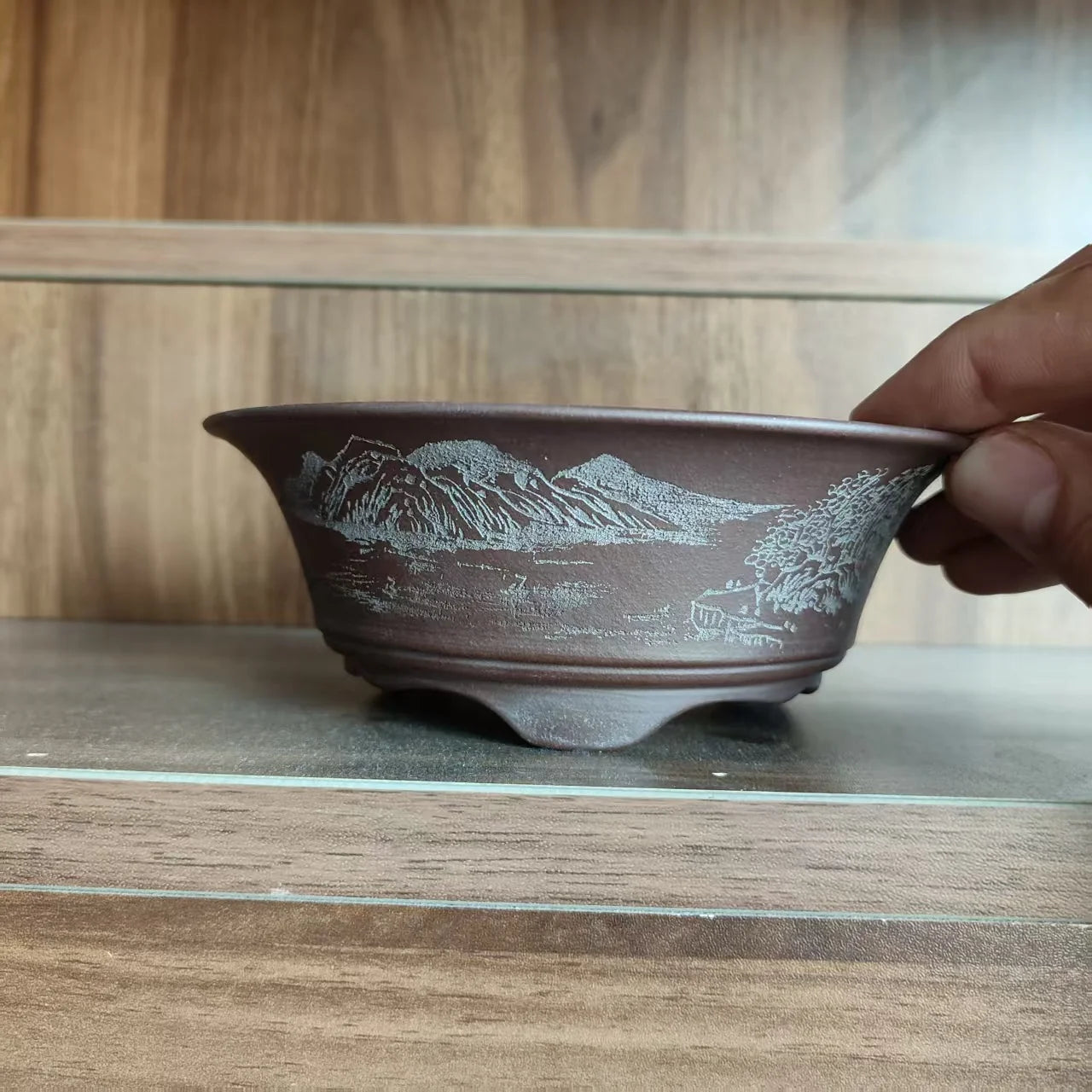 Hand-Carved Purple Clay Bonsai Pot — Round