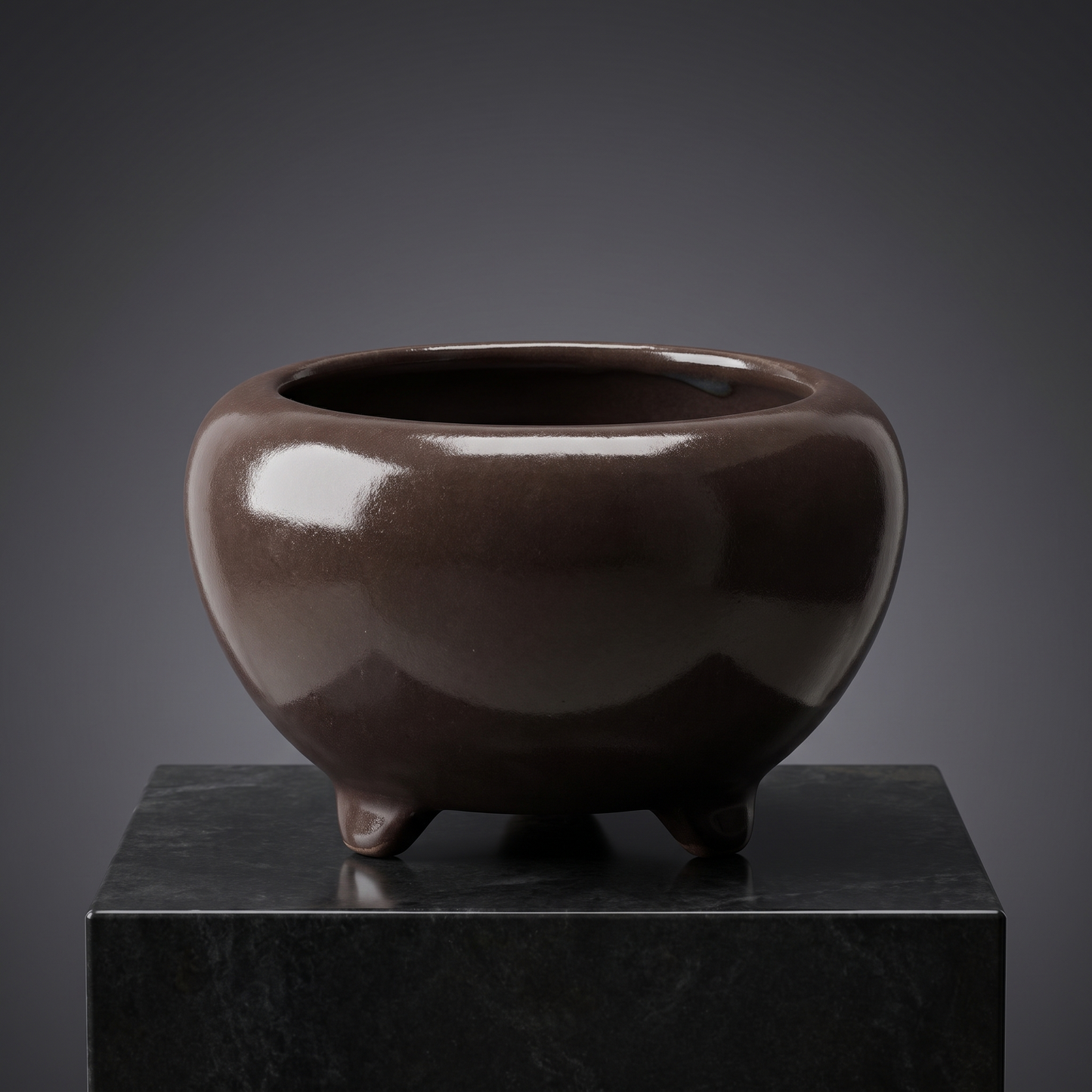 Footed Stoneware Bonsai Bowl — Slate Charcoal - packshot