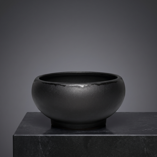Wide Basin Stoneware Bonsai Bowl — Onyx Black - packshot