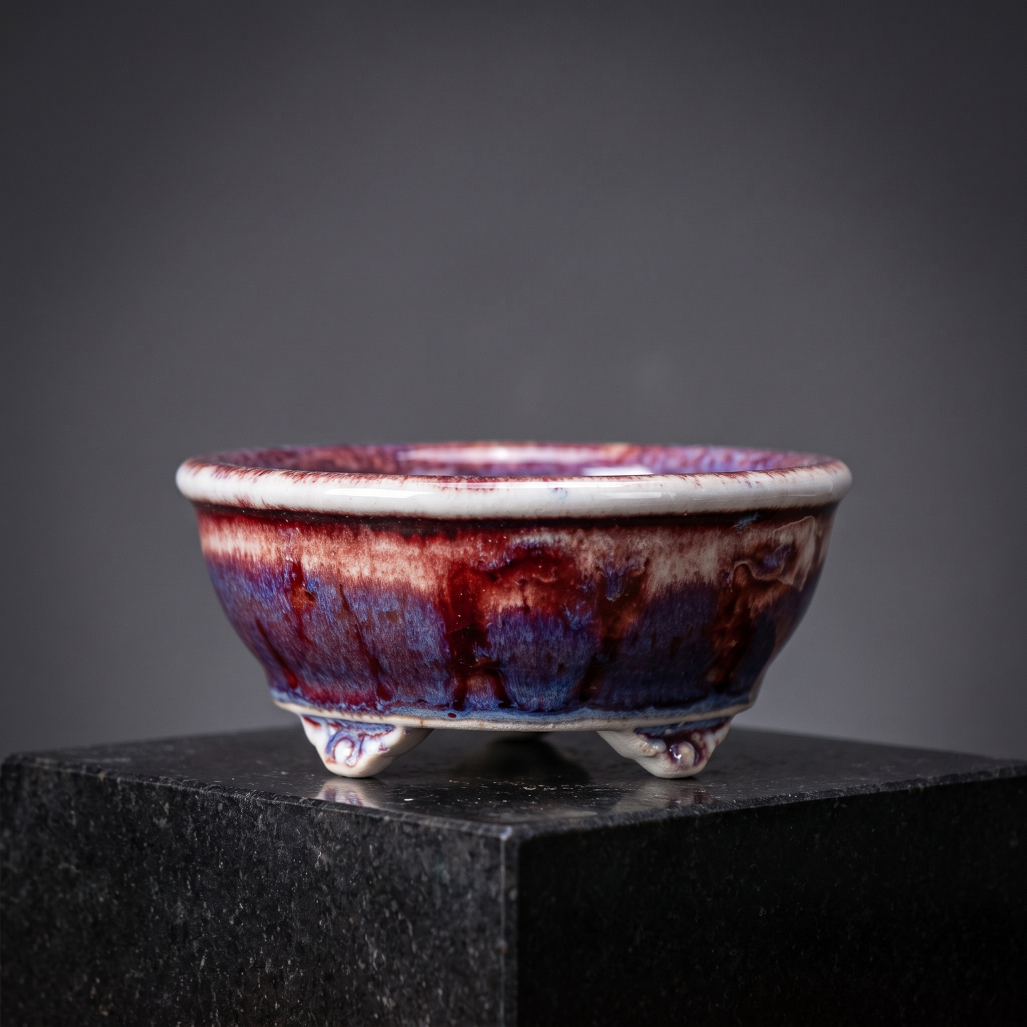 Cloud-Foot Begonia Bonsai Pot — Oxblood Flambé Gradient - packshot