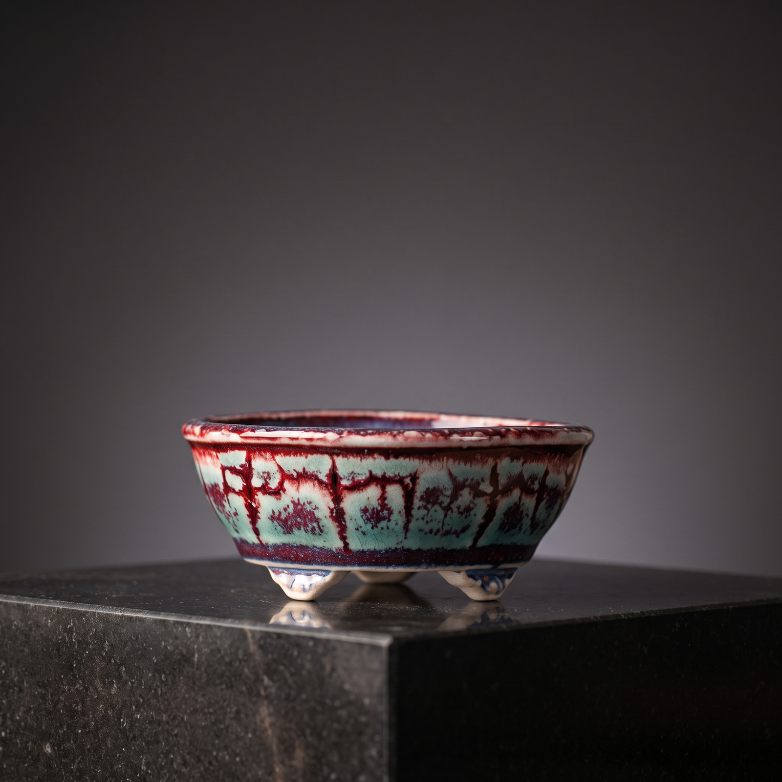 Cloud-Foot Begonia Bonsai Pot — Turquoise Flambé Gradient - packshot