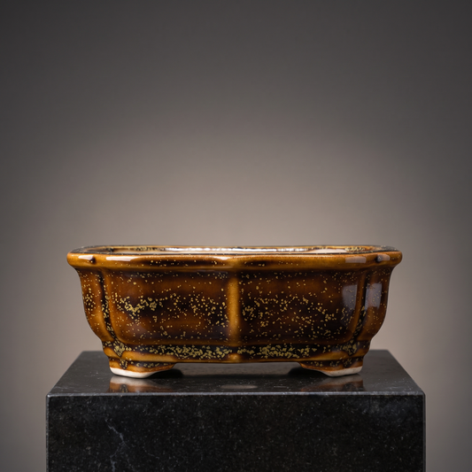 Porcelain Bonsai Pot — Speckled Amber Bronze - packshot