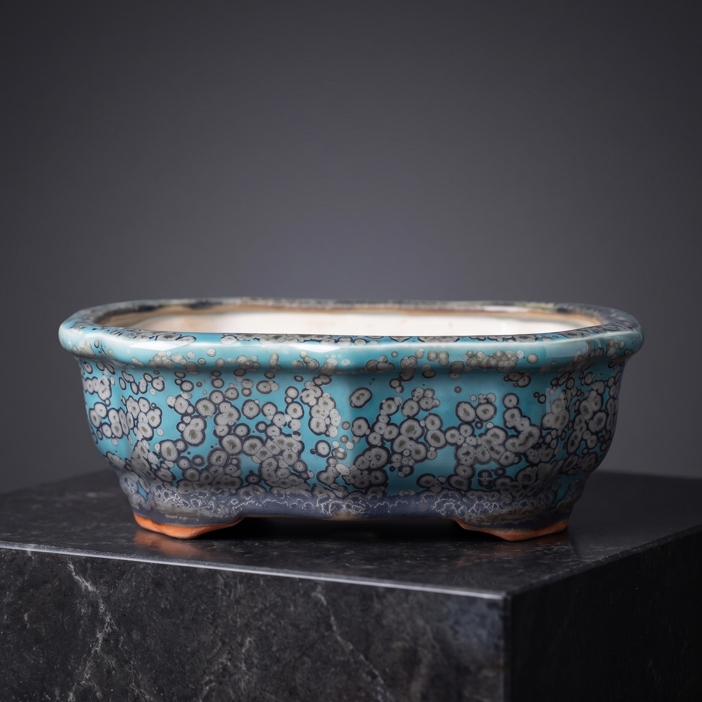 Porcelain Bonsai Pot — Speckled Teal Crackle - packshot