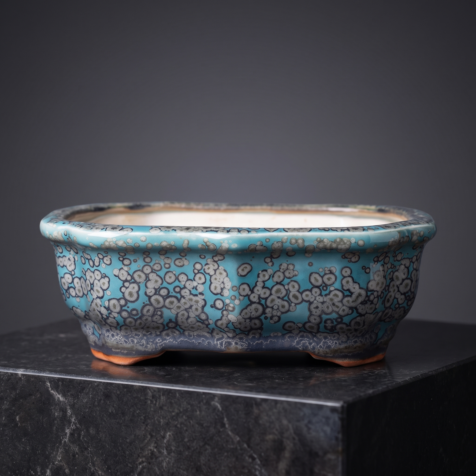 Porcelain Bonsai Pot — Speckled Teal Crackle - packshot