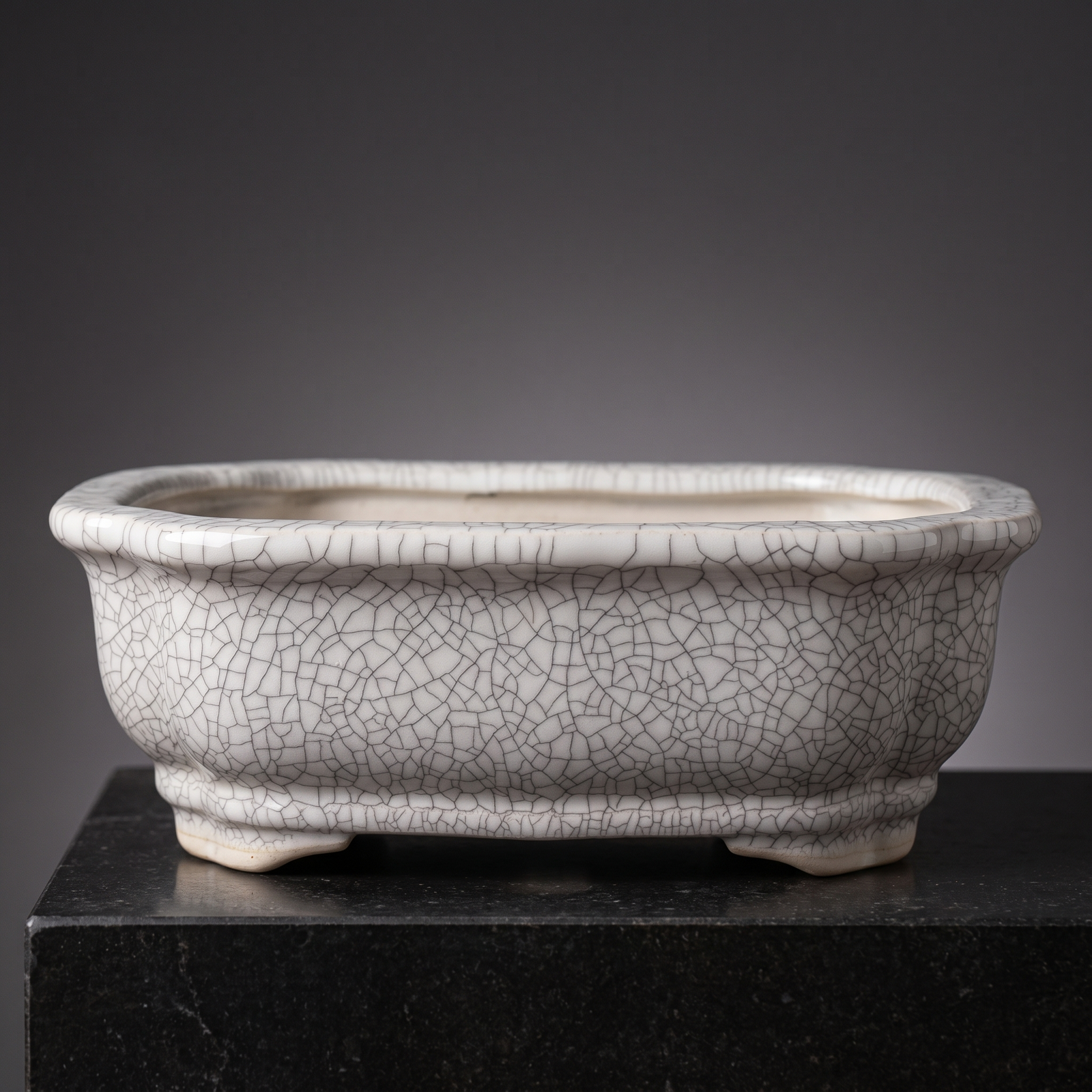 Porcelain Bonsai Pot — Ivory Crackle - packshot