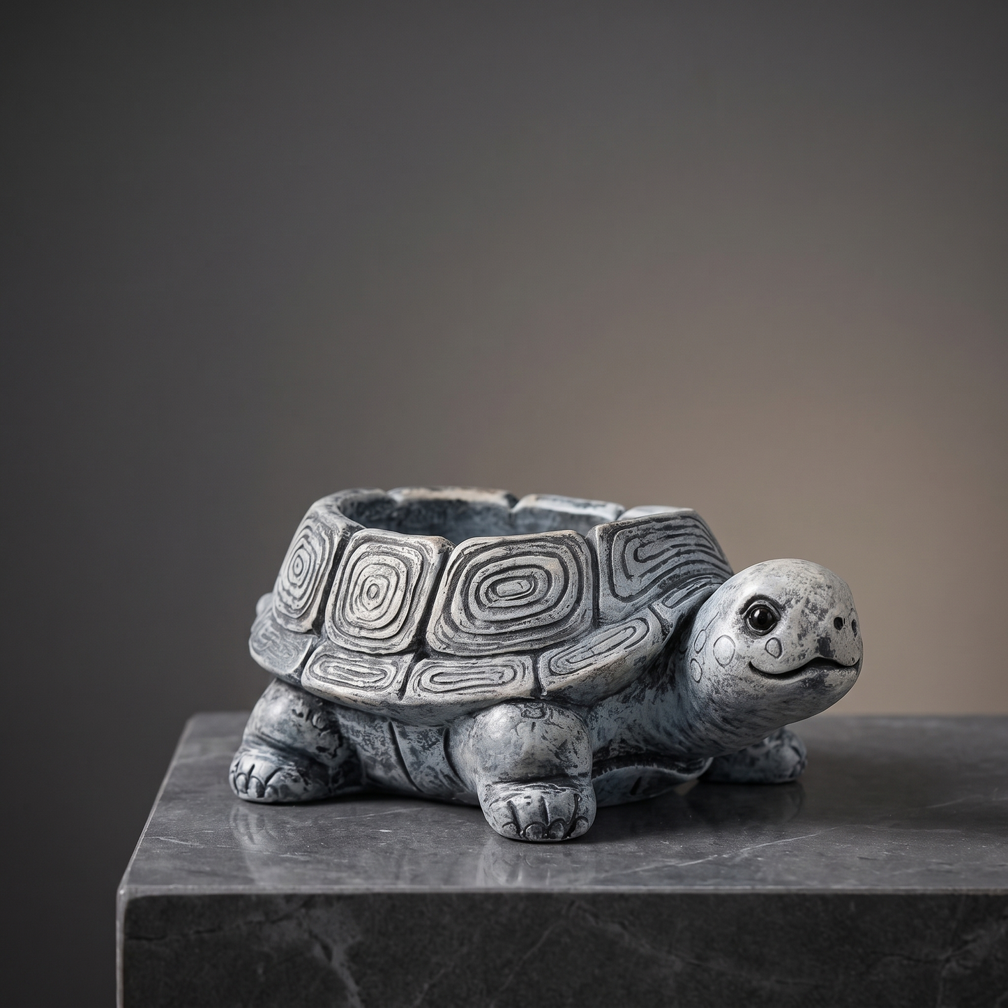 Resin Turtle Planter — Speckled Stone Grey - packshot