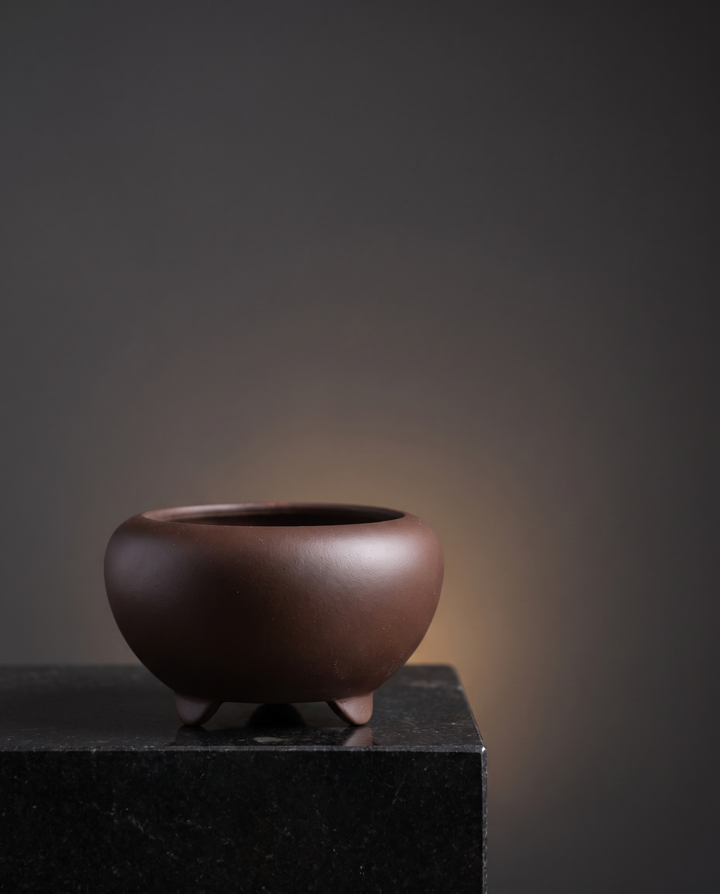 Footed Stoneware Bonsai Bowl — Espresso Walnut - lifestyle