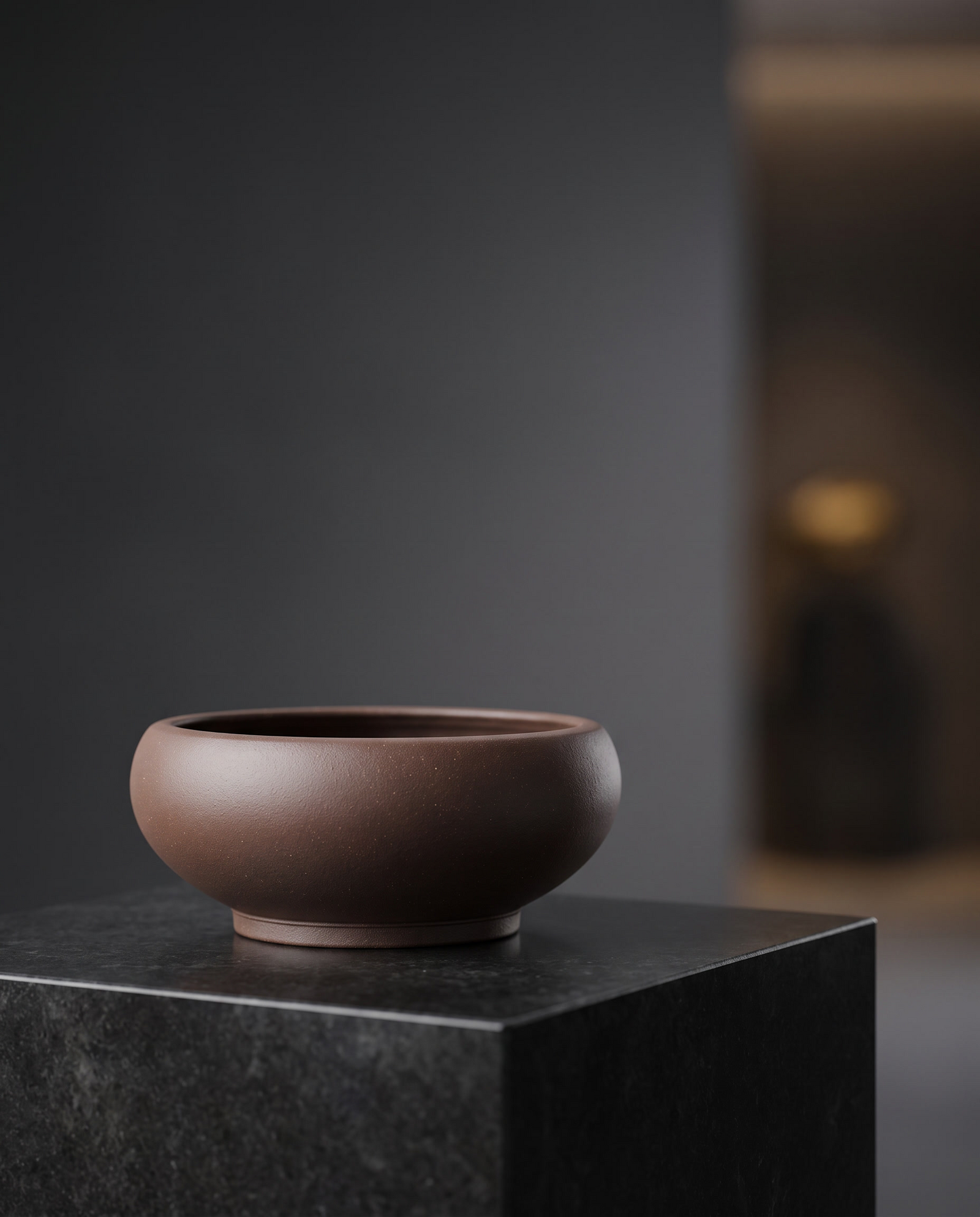 Wide Basin Stoneware Bonsai Bowl — Espresso Walnut - lifestyle