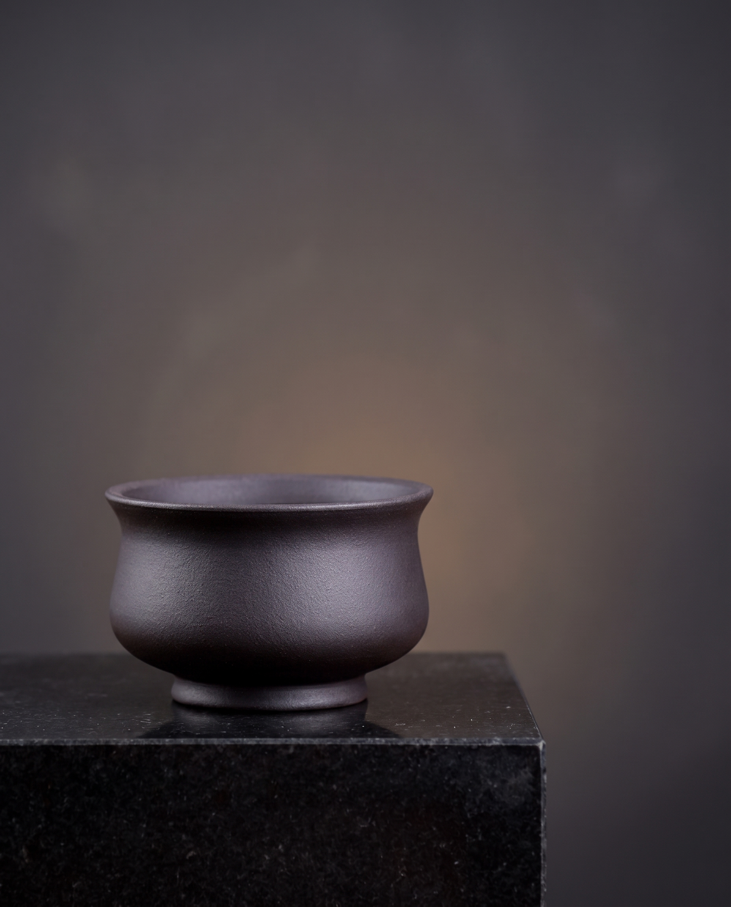 Trumpet Stoneware Bonsai Bowl — Onyx Black - lifestyle