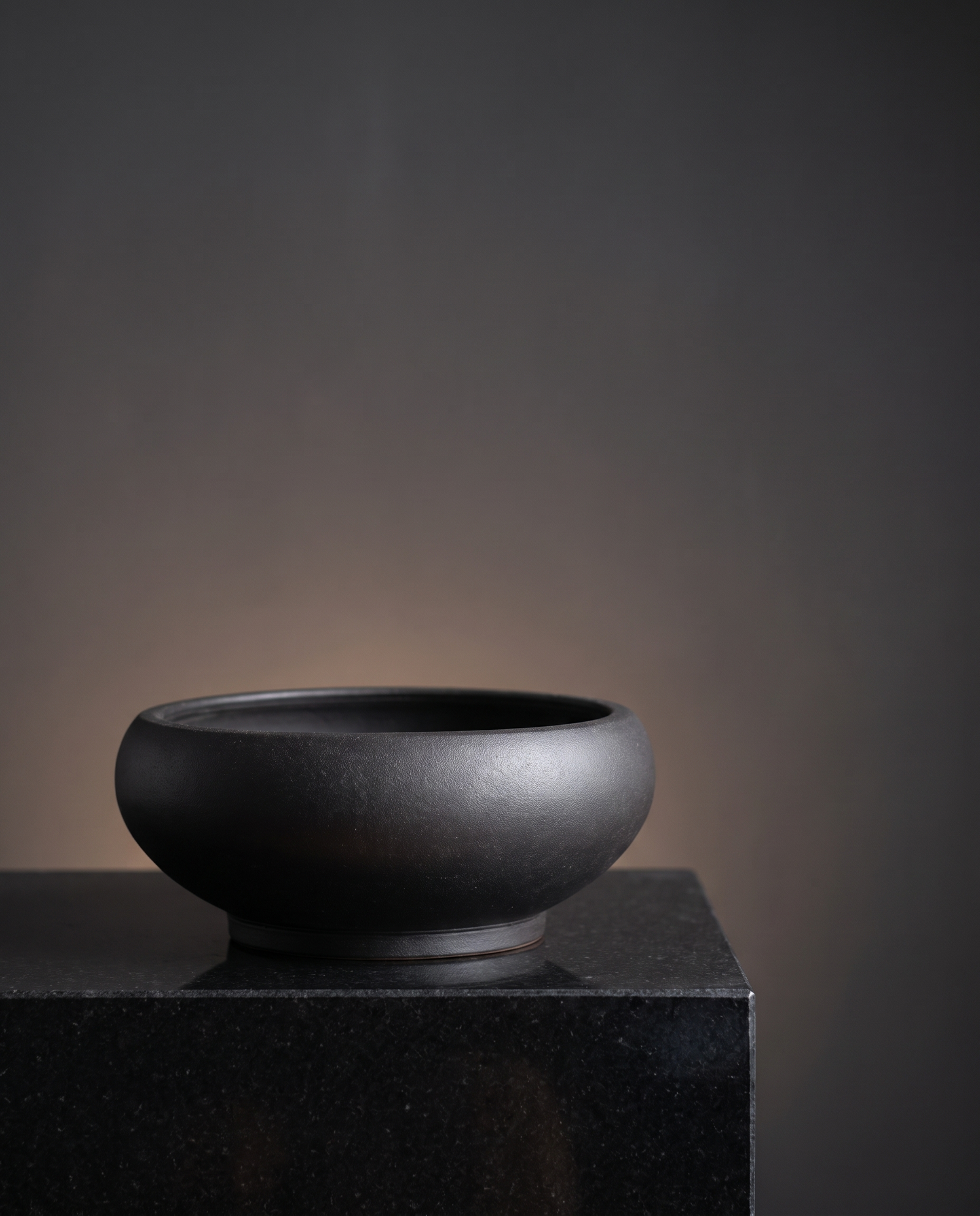 Wide Basin Stoneware Bonsai Bowl — Onyx Black - lifestyle