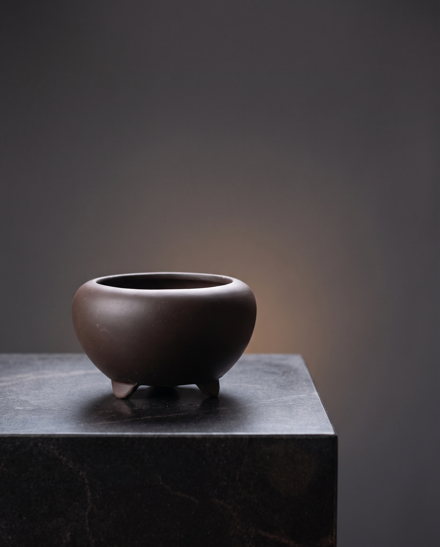 Footed Stoneware Bonsai Bowl — Slate Charcoal - lifestyle