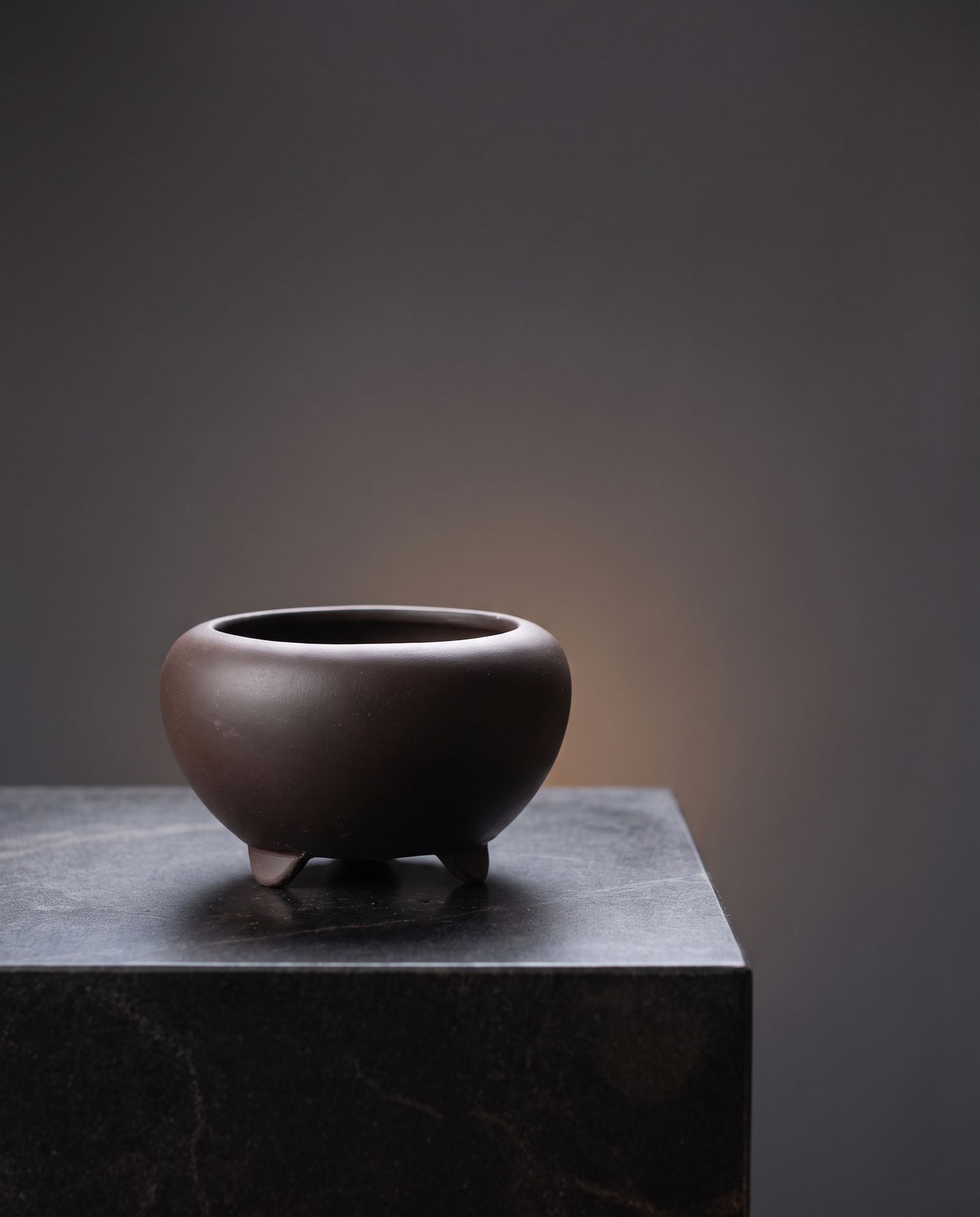Footed Stoneware Bonsai Bowl — Slate Charcoal - lifestyle