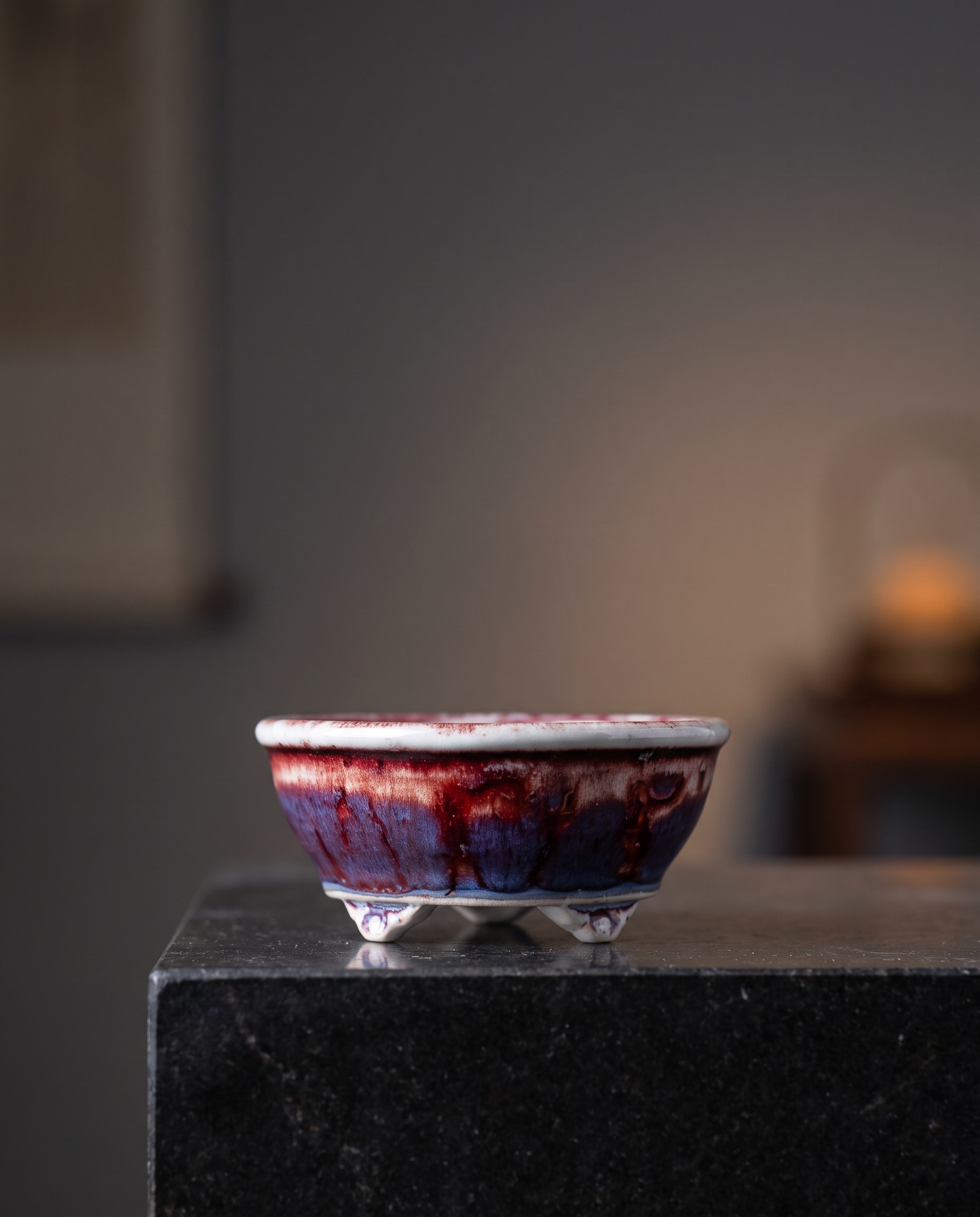Cloud-Foot Begonia Bonsai Pot — Oxblood Flambé Gradient - lifestyle