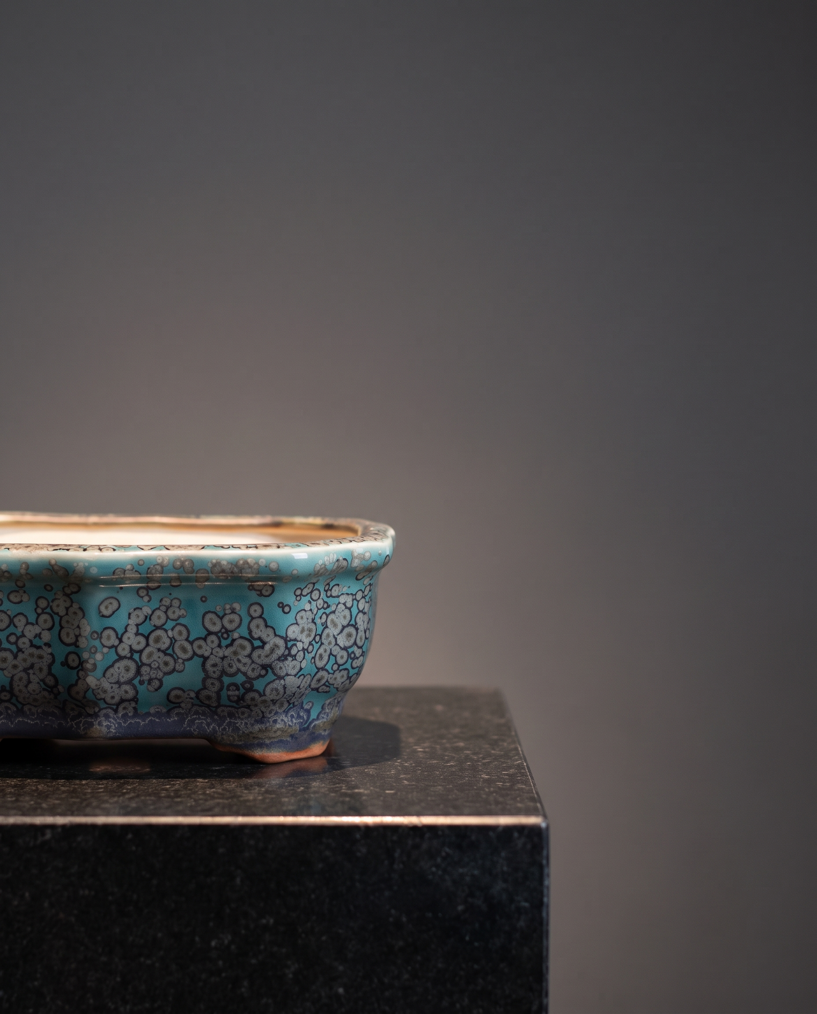 Porcelain Bonsai Pot — Speckled Teal Crackle - lifestyle