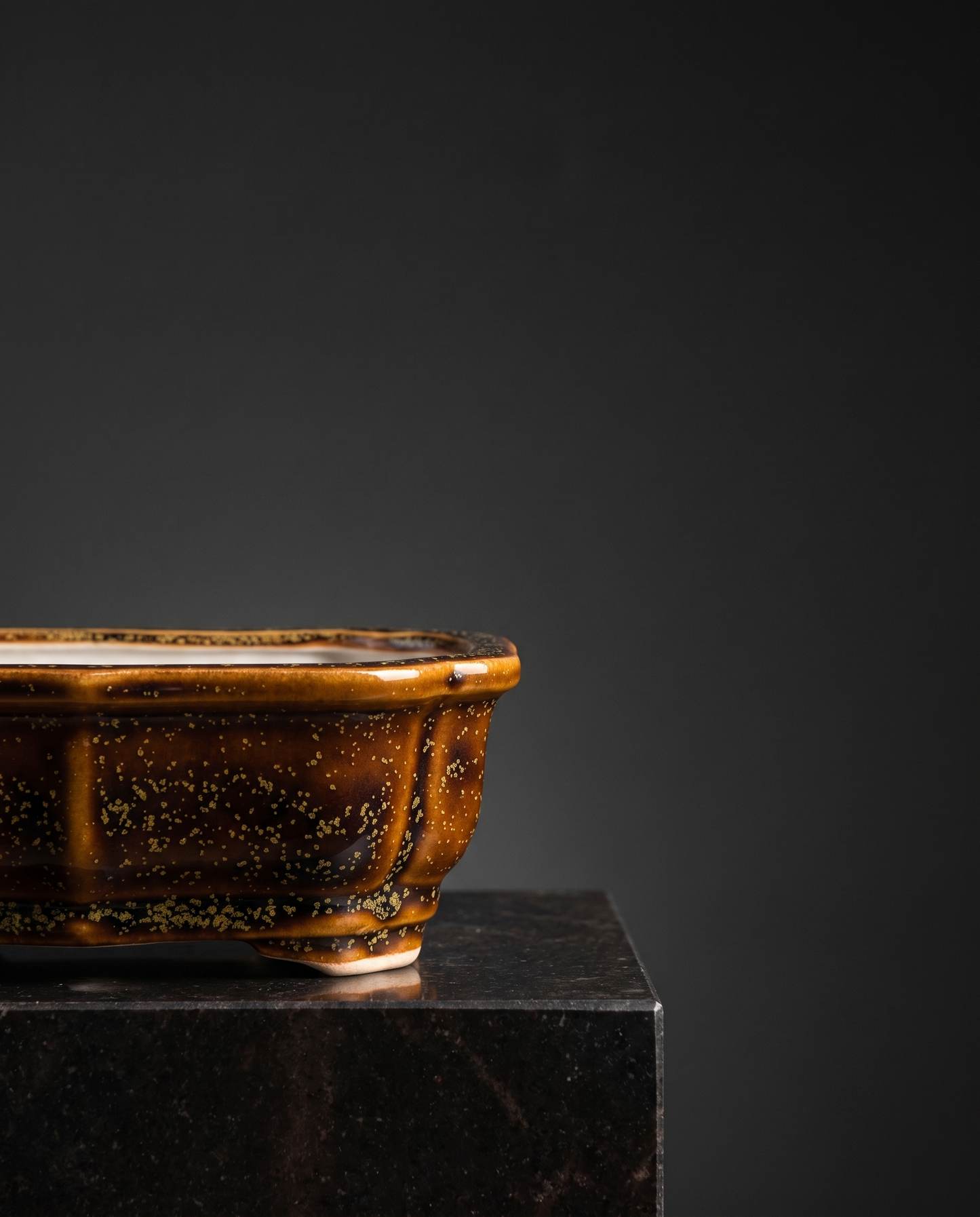 Porcelain Bonsai Pot — Speckled Amber Bronze - lifestyle