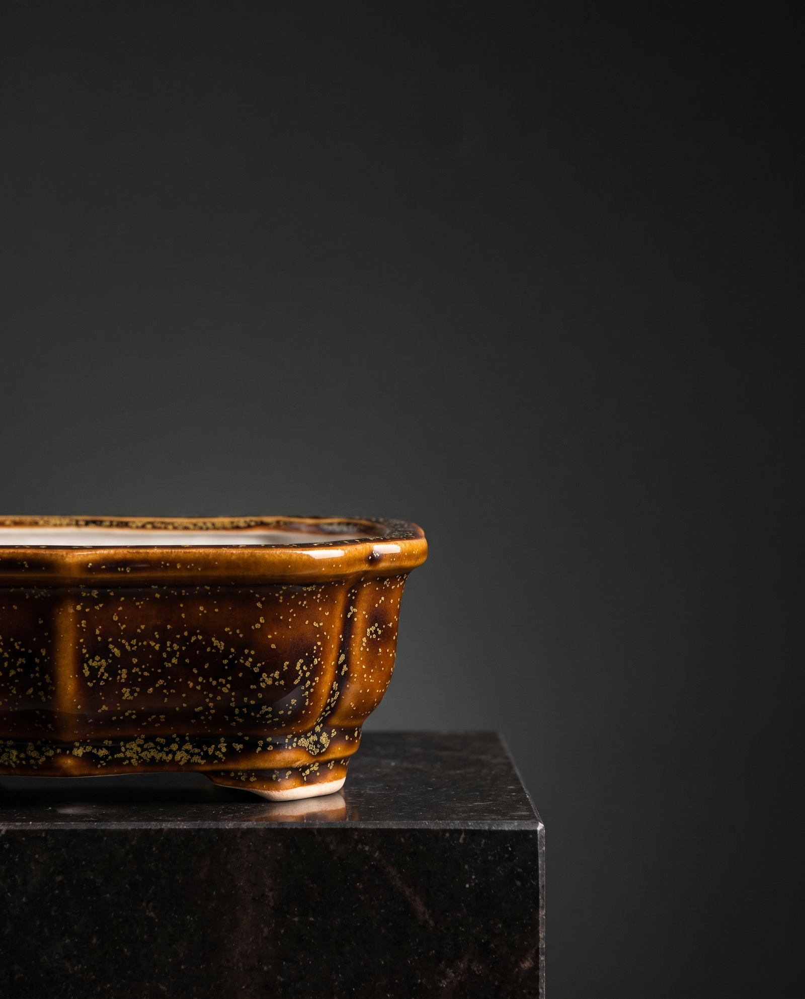 Porcelain Bonsai Pot — Speckled Amber Bronze - lifestyle