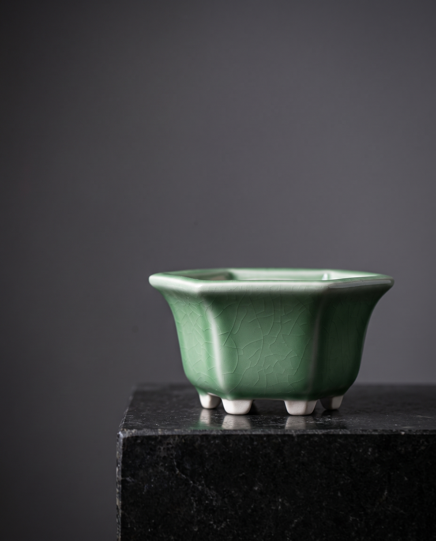 Round Crack-Glaze Succulent Pot — Jade Crackle - lifestyle