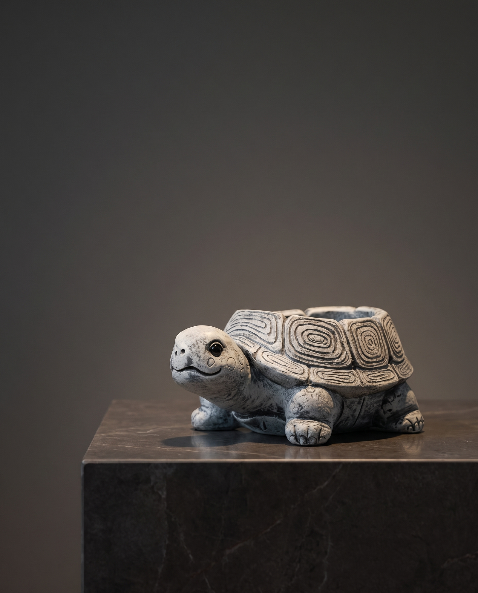 Resin Turtle Planter — Speckled Stone Grey - lifestyle