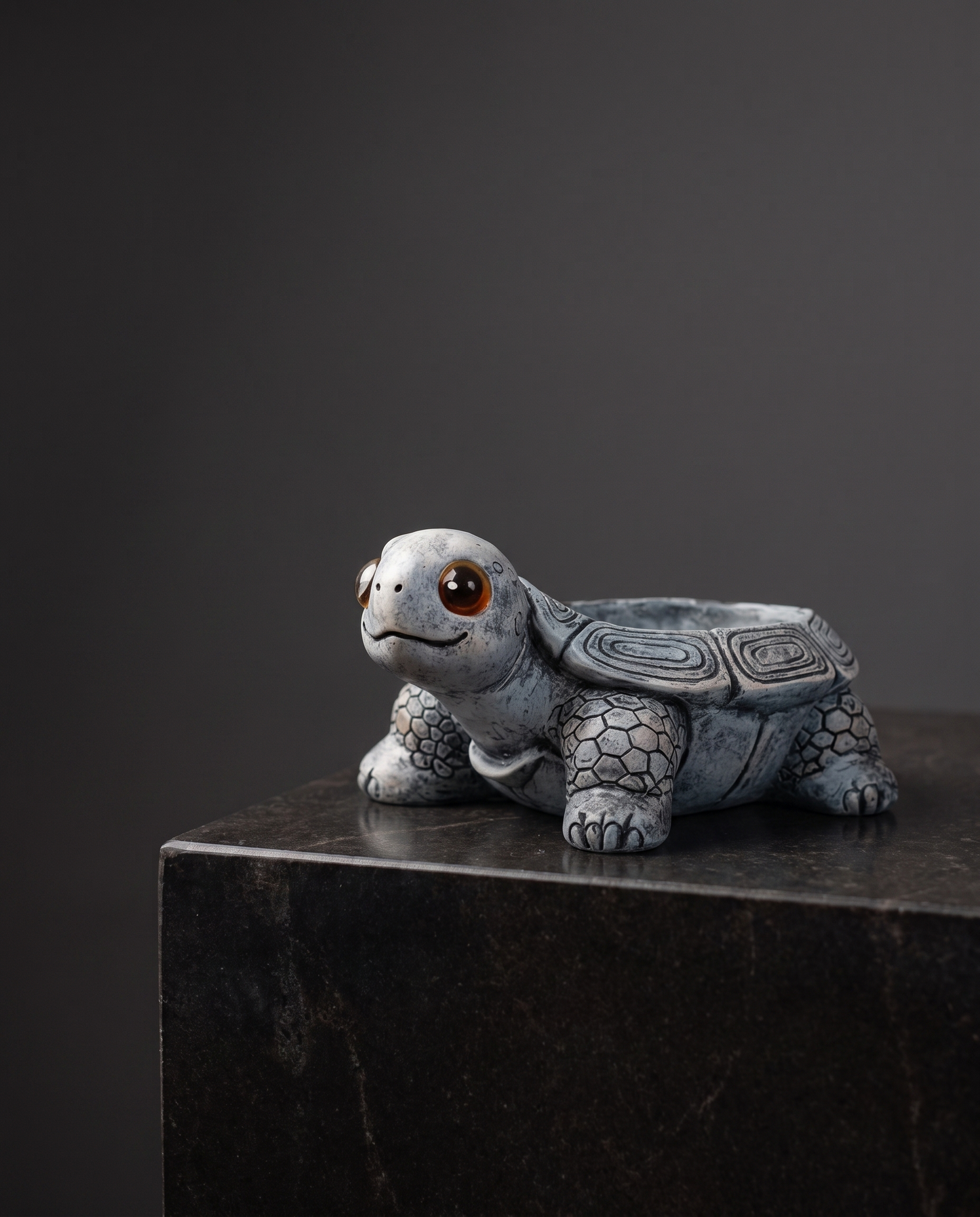 Resin Turtle Planter — Slate Grey - lifestyle