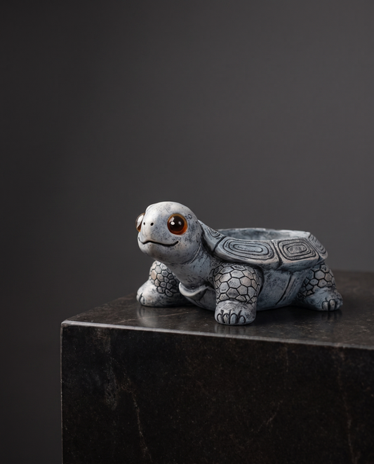 Resin Turtle Planter — Slate Grey - lifestyle