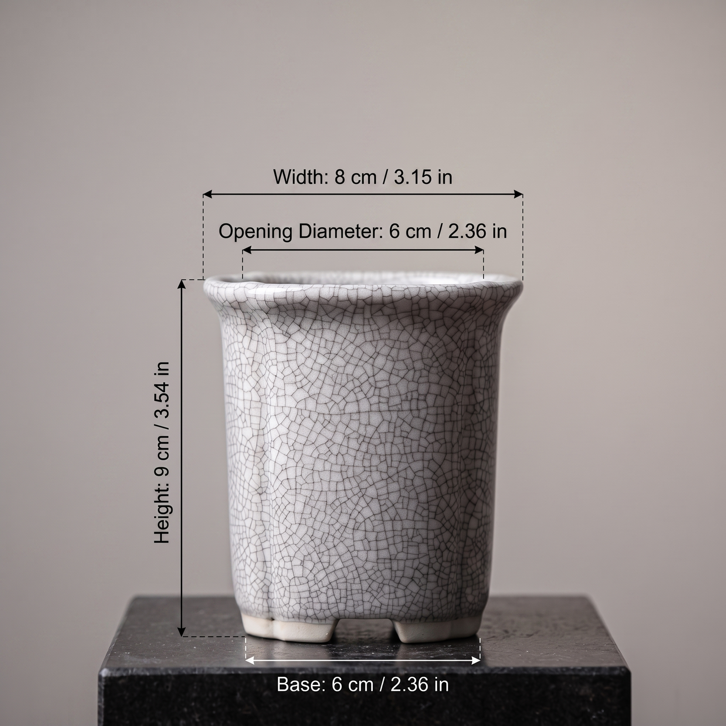 Ice-Crackle Glaze Flowerpot — Square Column - size chart