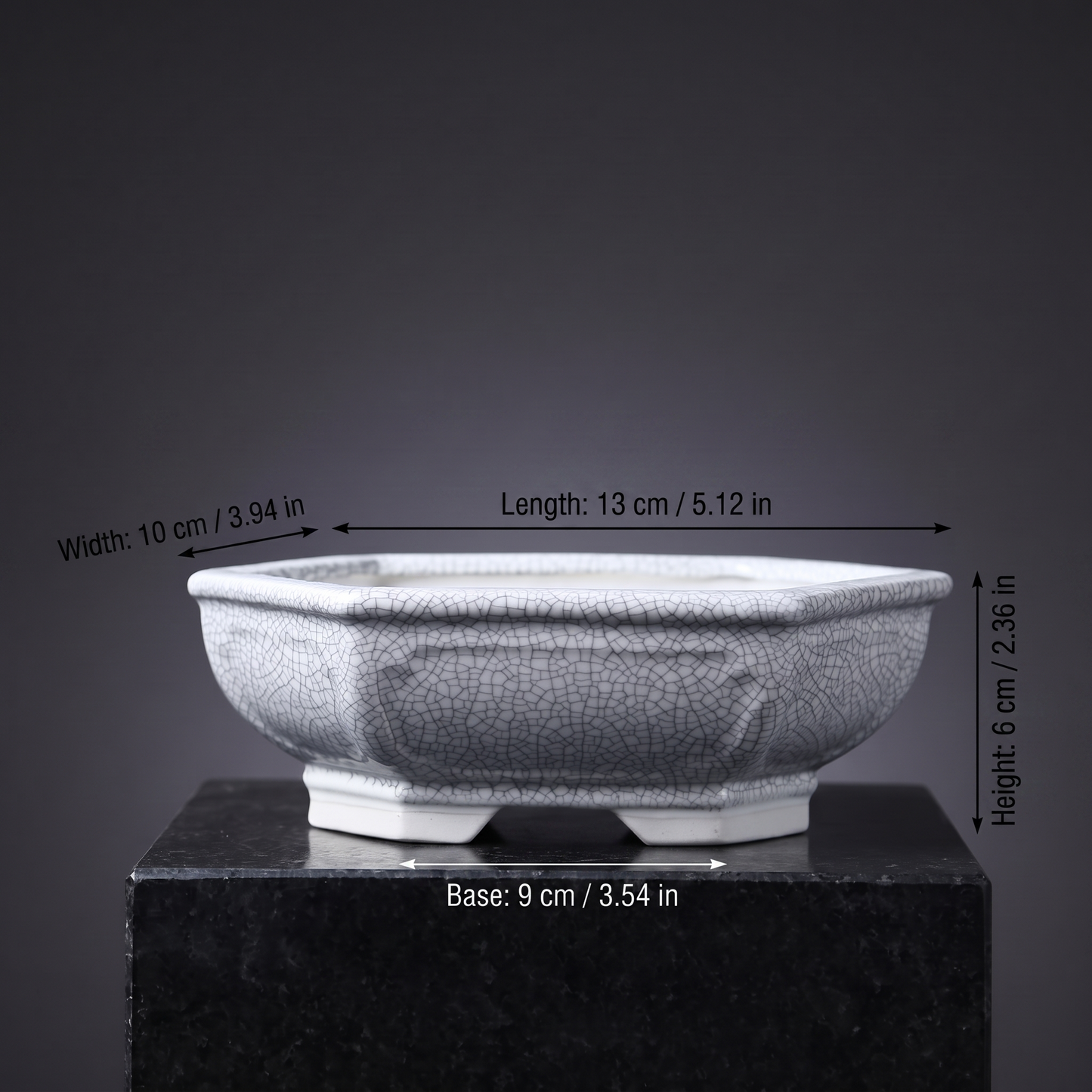 Ice-Crackle Glaze Flowerpot — Hexagon - size chart