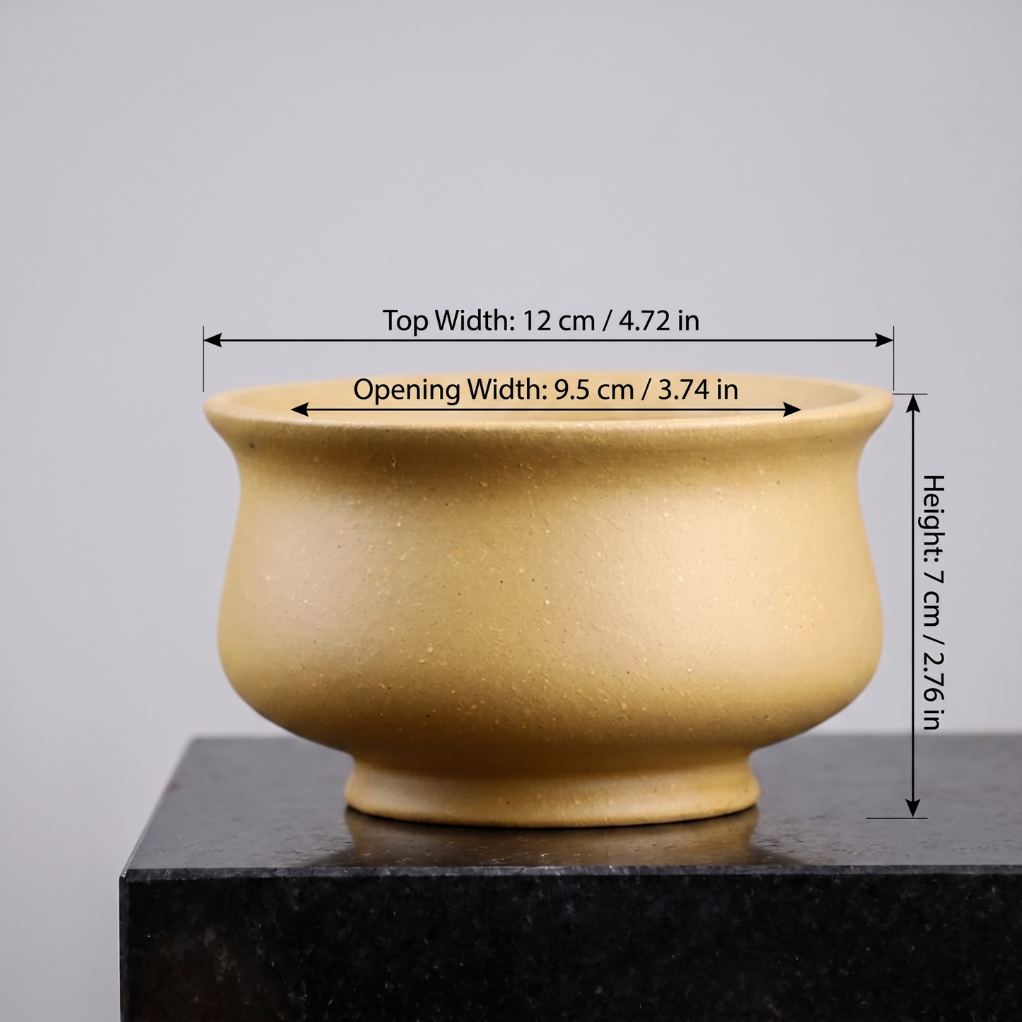 Trumpet Stoneware Bonsai Bowl — Champagne Sand - size chart