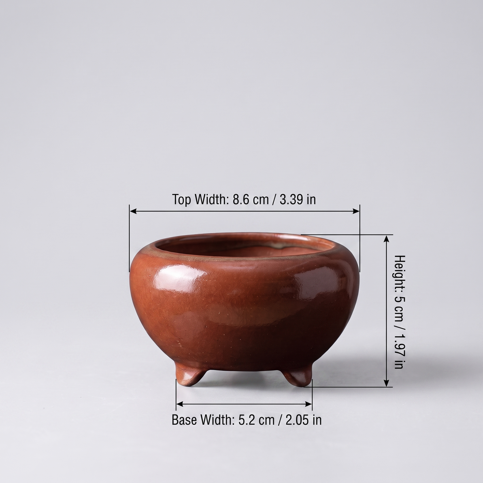Footed Stoneware Bonsai Bowl — Terracotta Ember - size chart