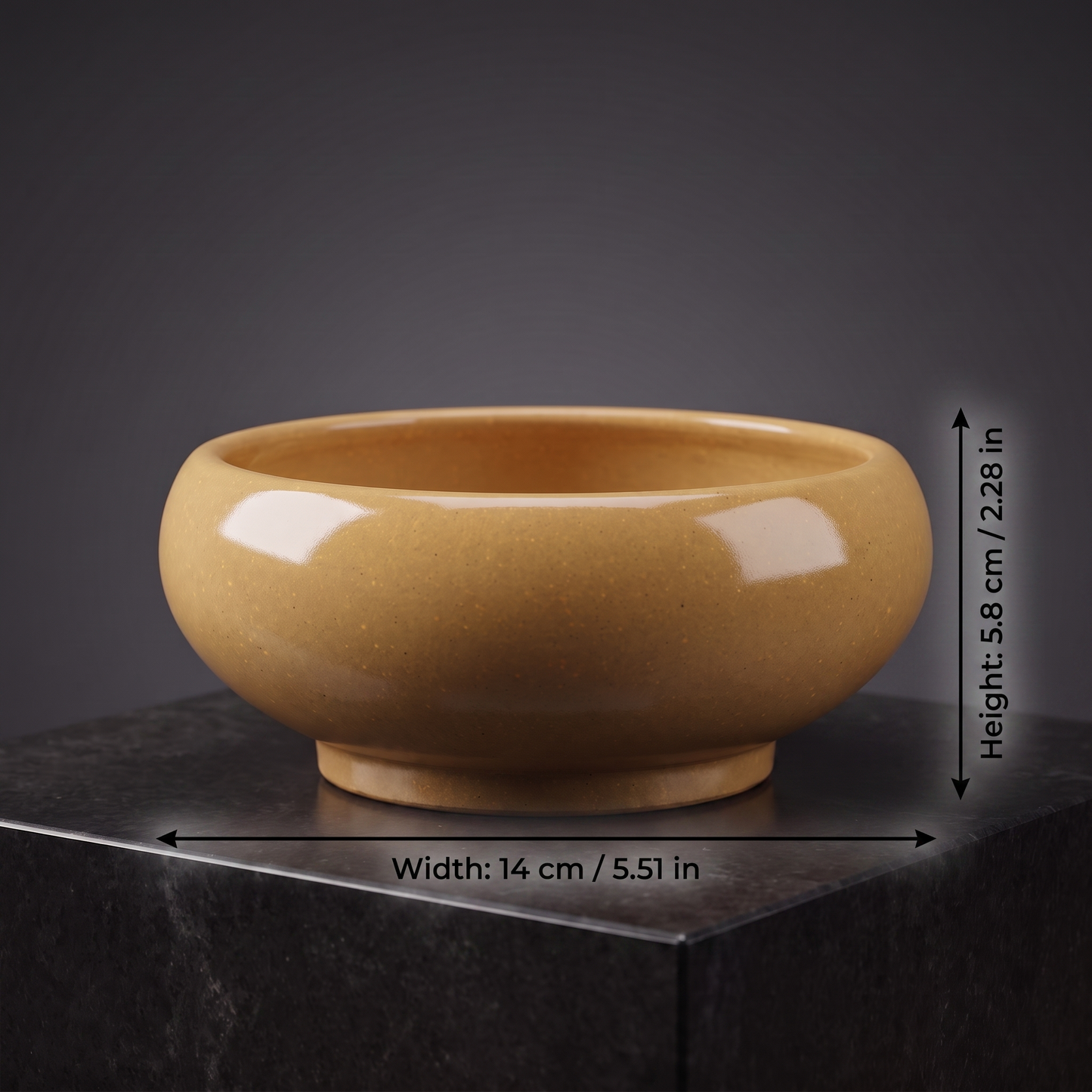 Wide Basin Stoneware Bonsai Bowl — Champagne Sand - size chart