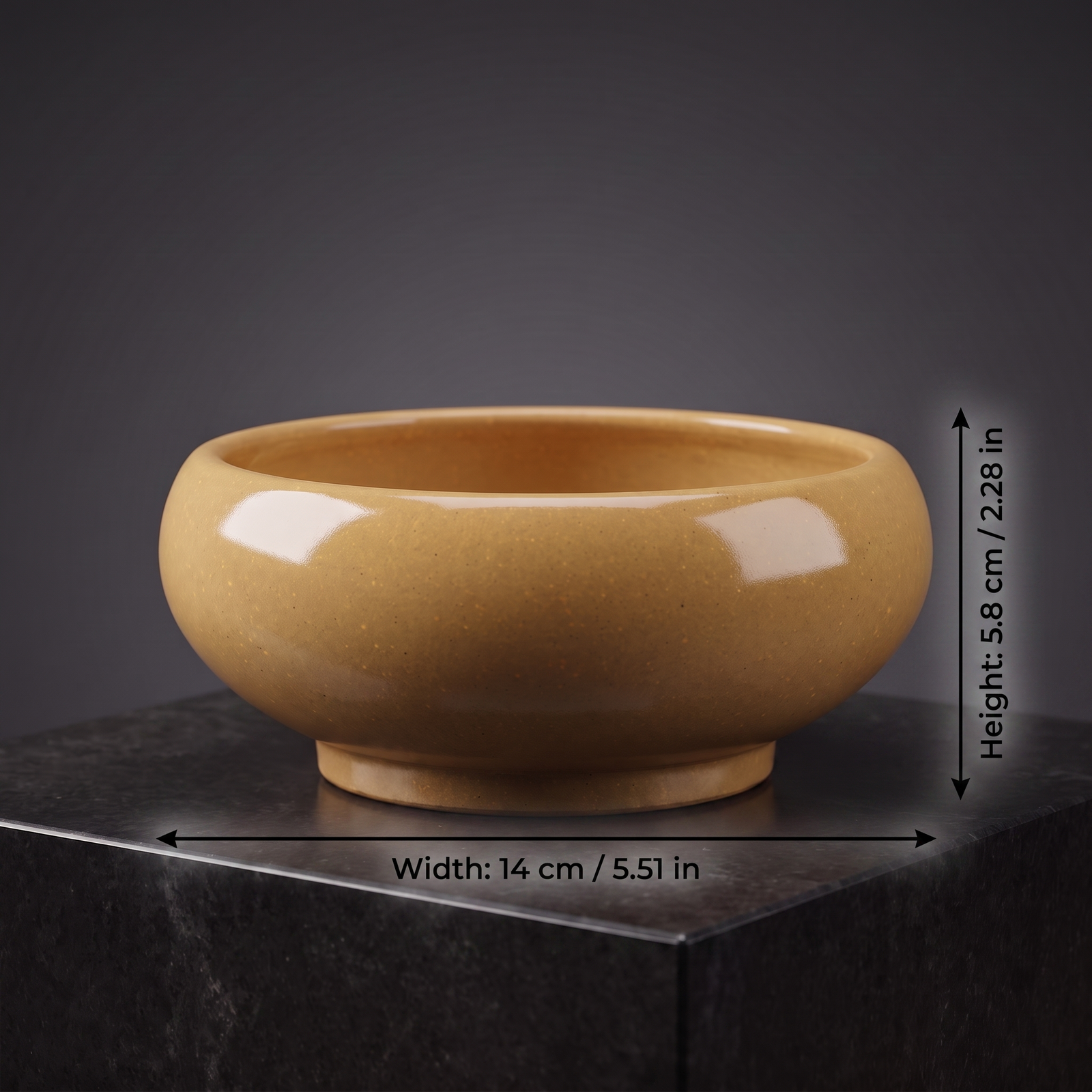 Wide Basin Stoneware Bonsai Bowl — Champagne Sand - size chart