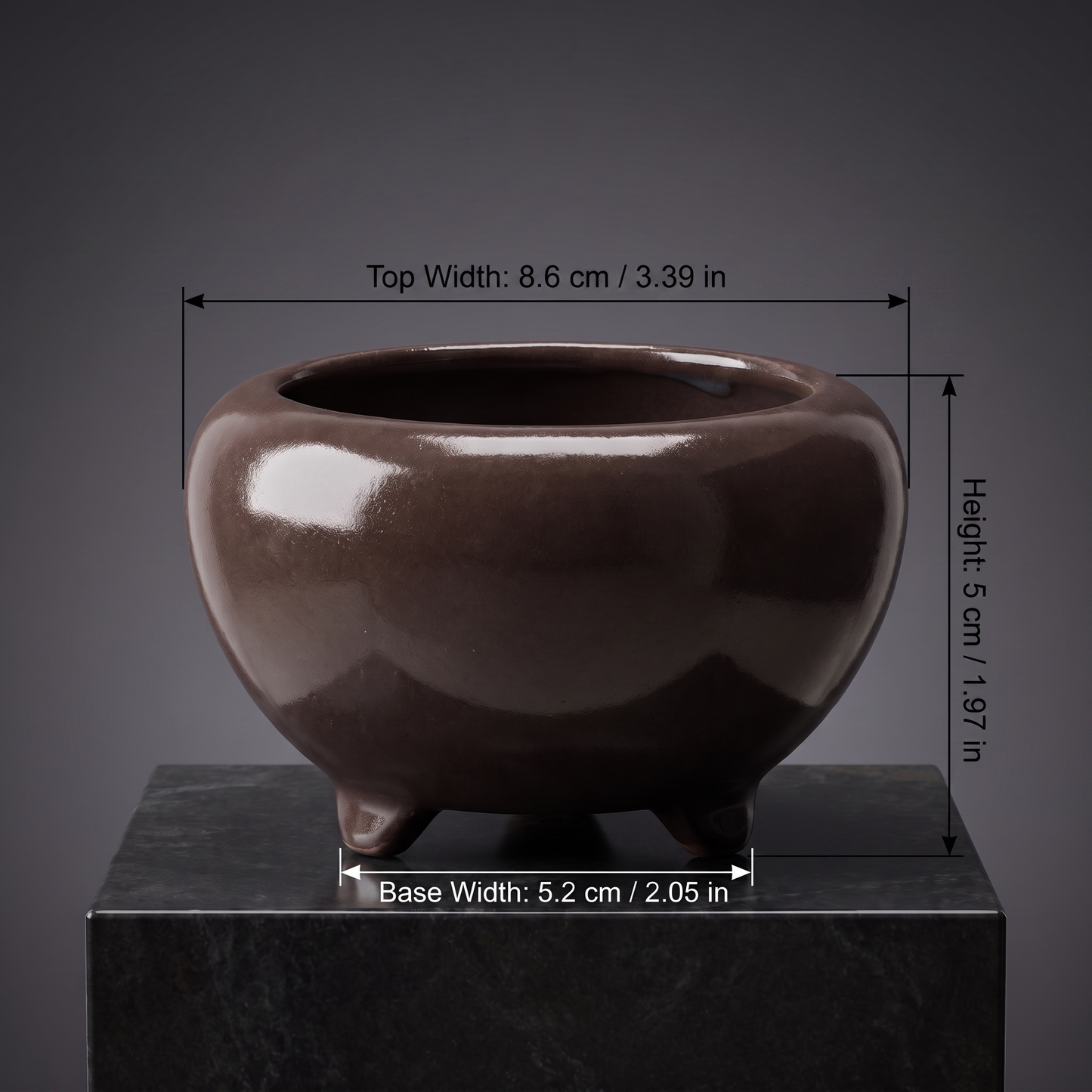 Footed Stoneware Bonsai Bowl — Slate Charcoal - size chart