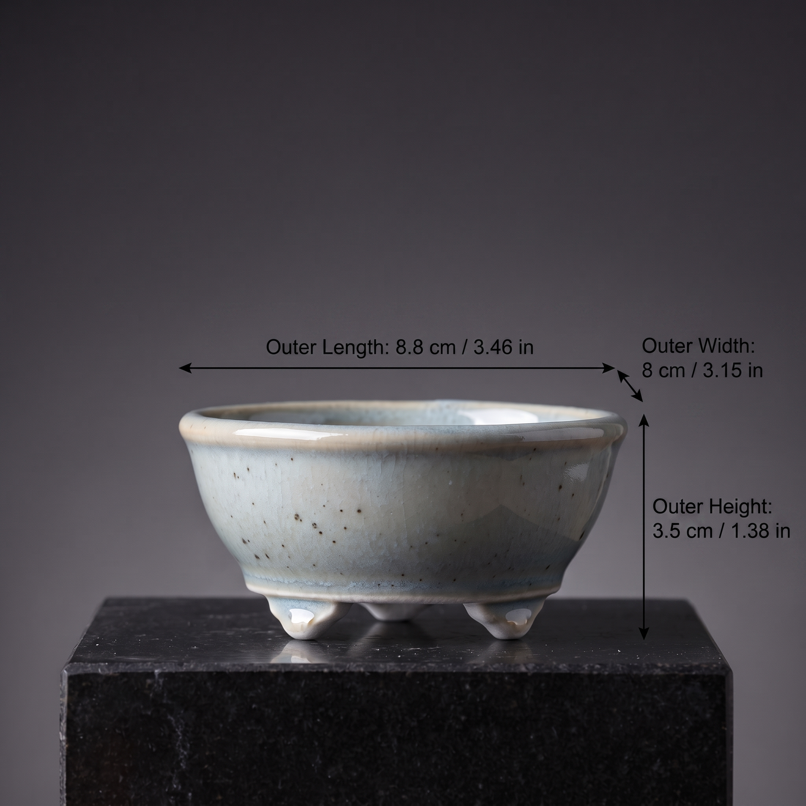 Cloud-Foot Begonia Bonsai Pot — Moss Green - size chart
