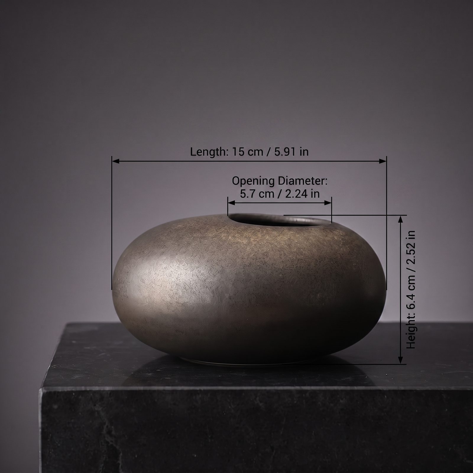 Pebble Ellipse Vase — Speckled Weathered Charcoal - size chart
