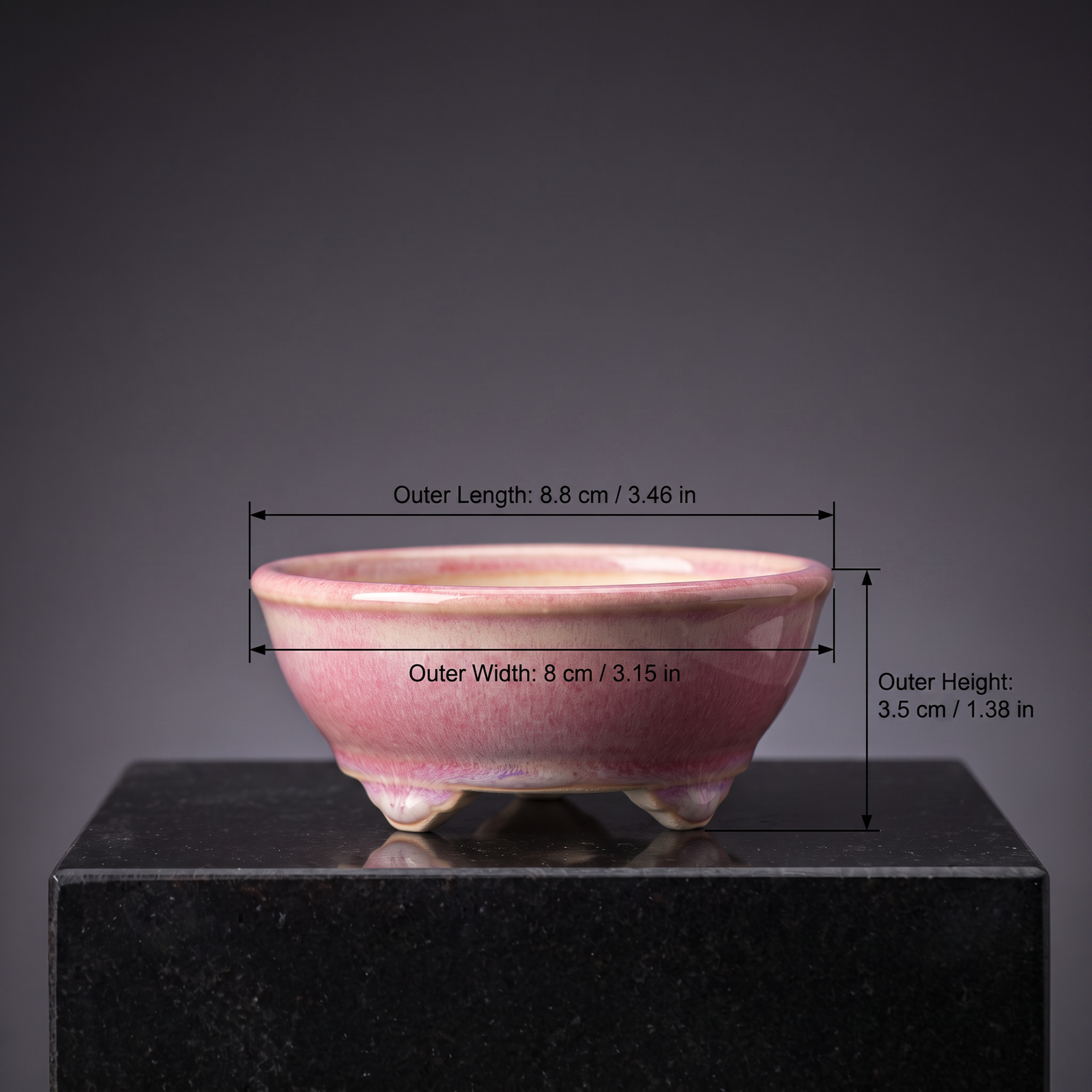 Cloud-Foot Begonia Bonsai Pot — Blush Pink - size chart