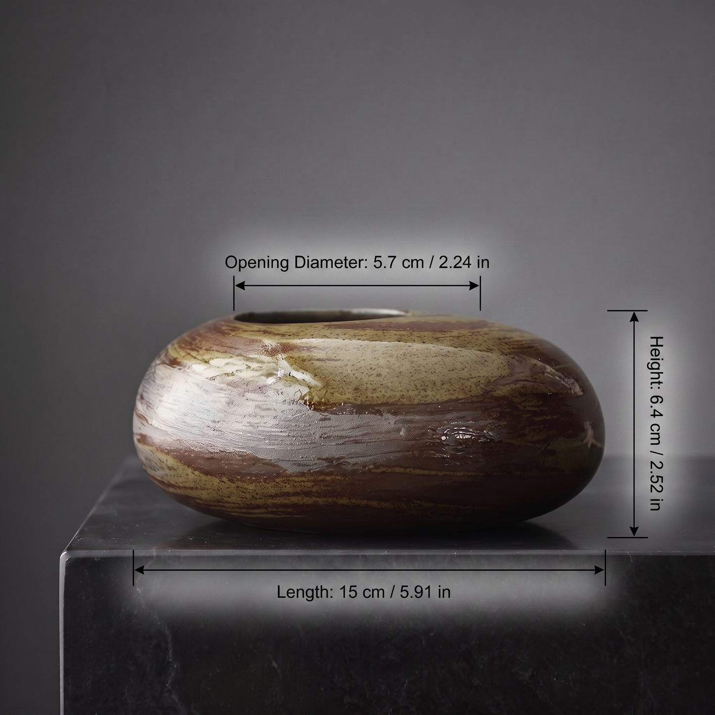 Pebble Ellipse Vase — Speckled Weathered Moss - size chart