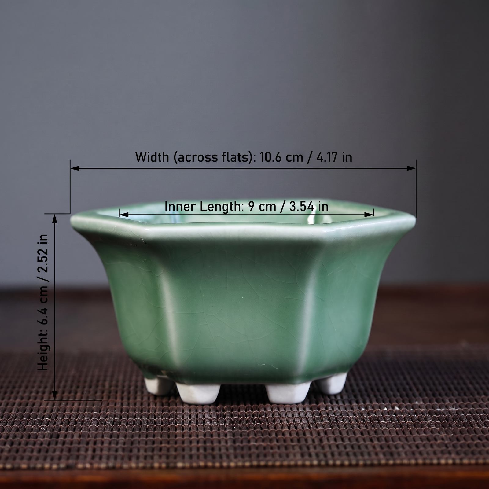 Round Crack-Glaze Succulent Pot — Jade Crackle - size chart