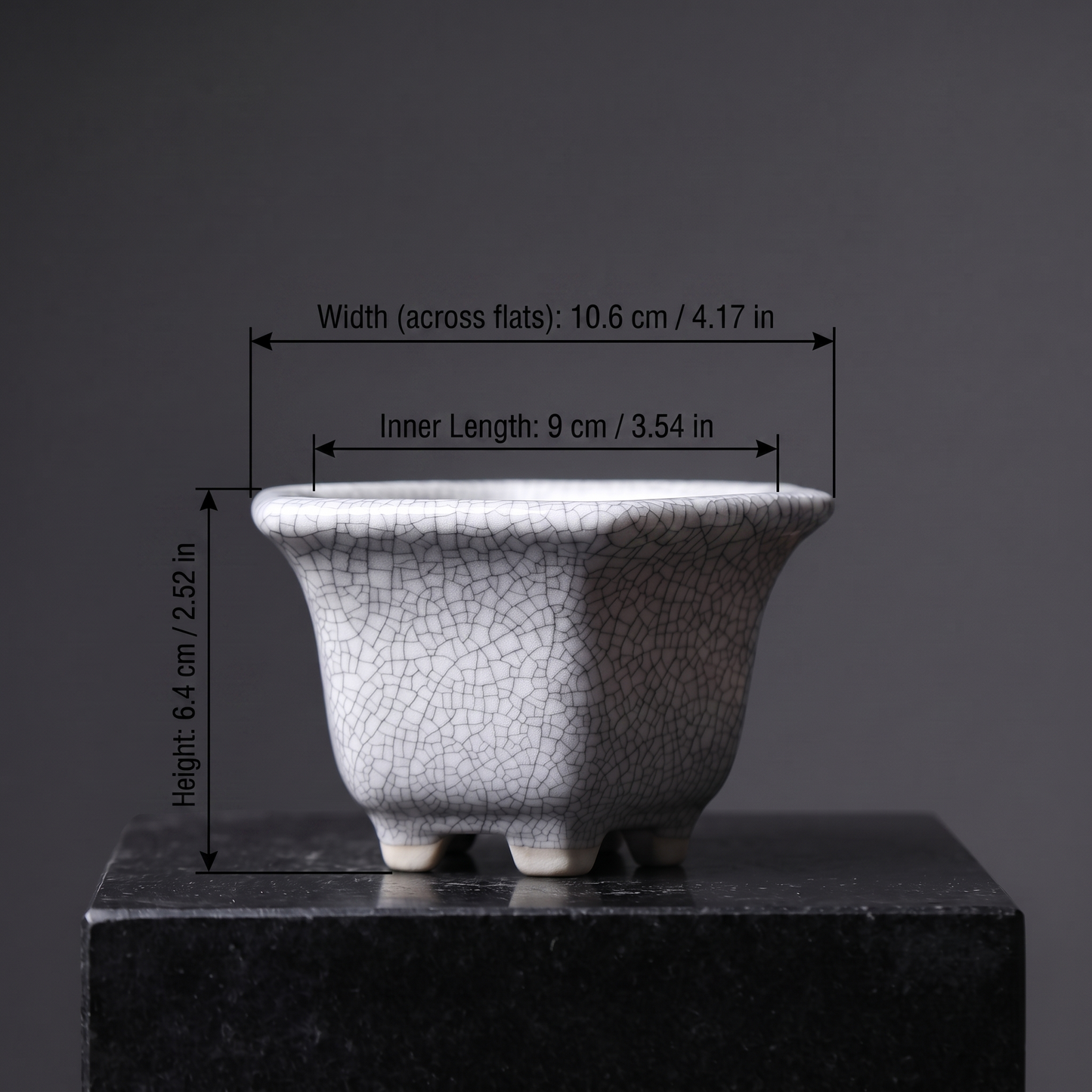 Round Crack-Glaze Succulent Pot — Ivory Crackle - size chart