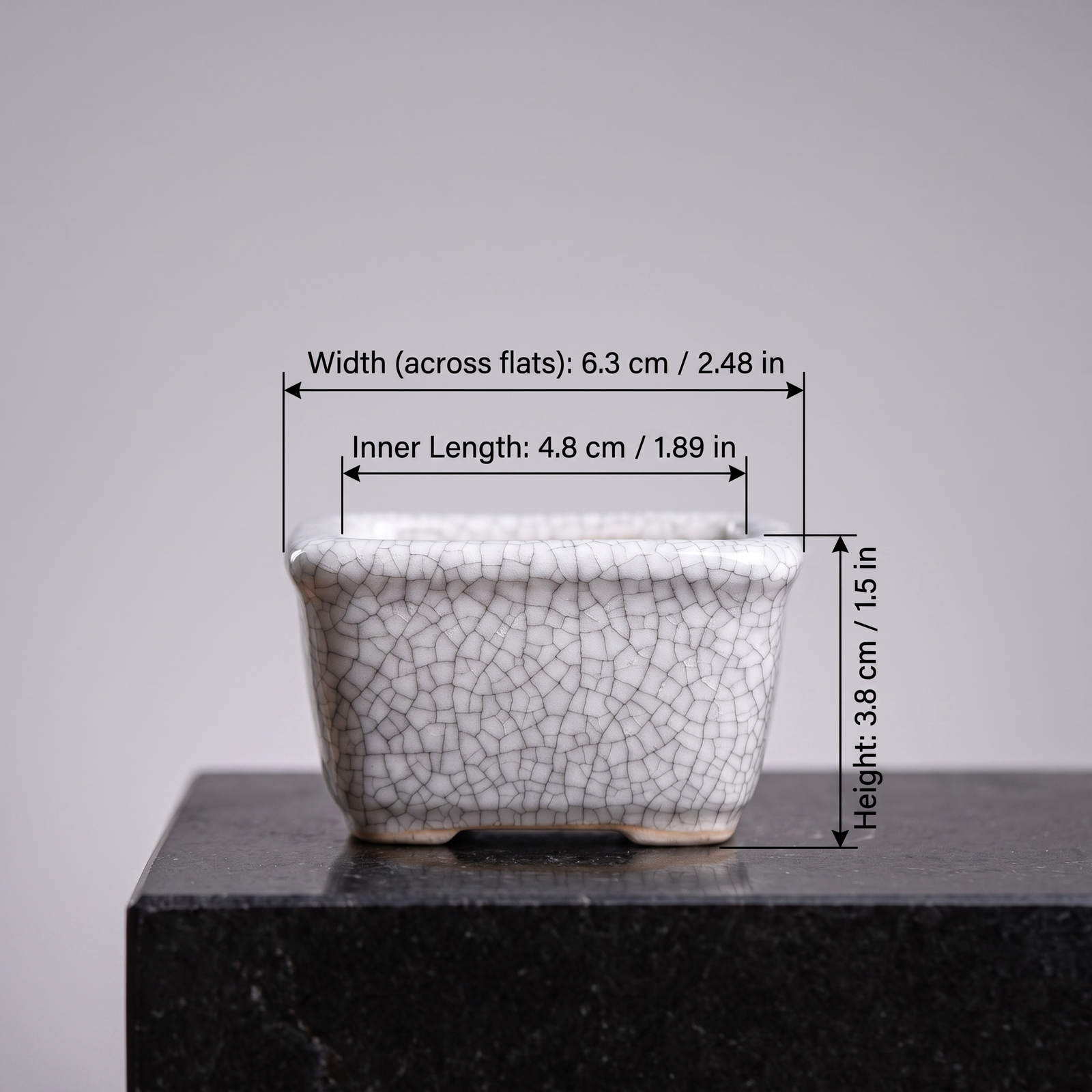 Rectangle Crack-Glaze Succulent Pot — Ivory Crackle - size chart