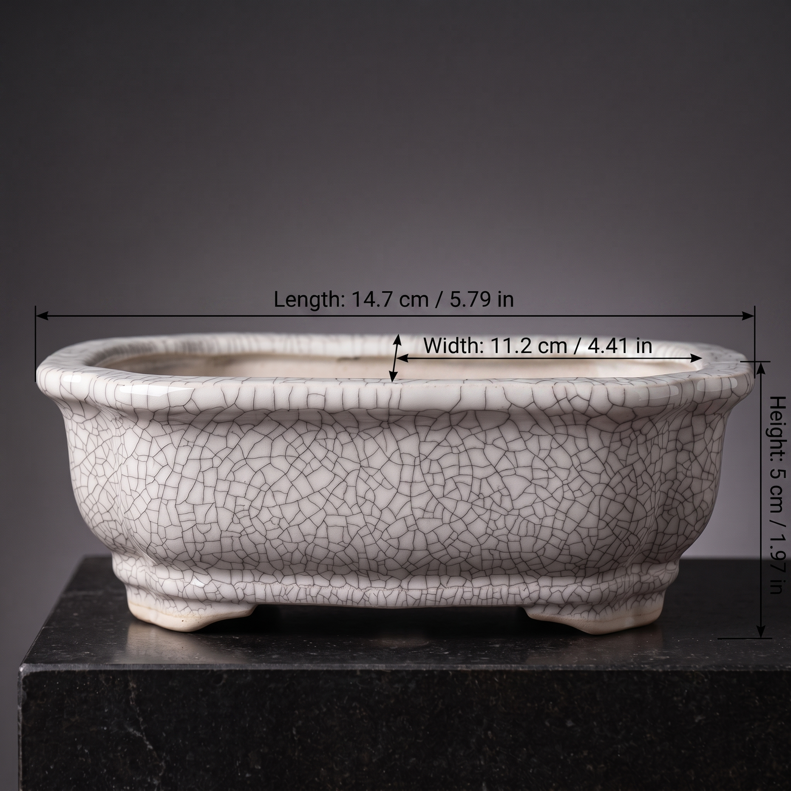 Porcelain Bonsai Pot — Ivory Crackle - size chart