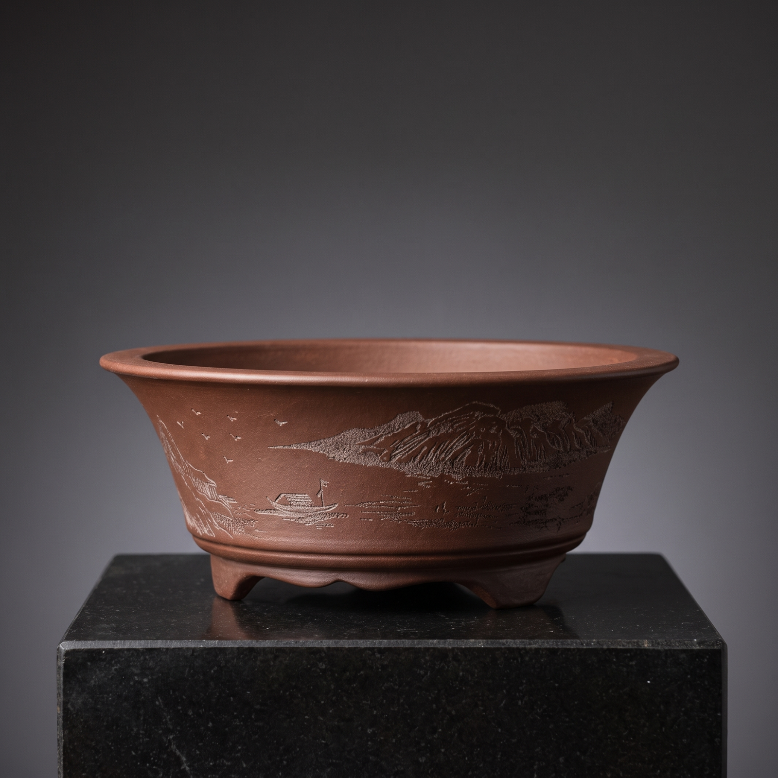 Hand-Carved Purple Clay Bonsai Pot — Round - modern gallery packshot
