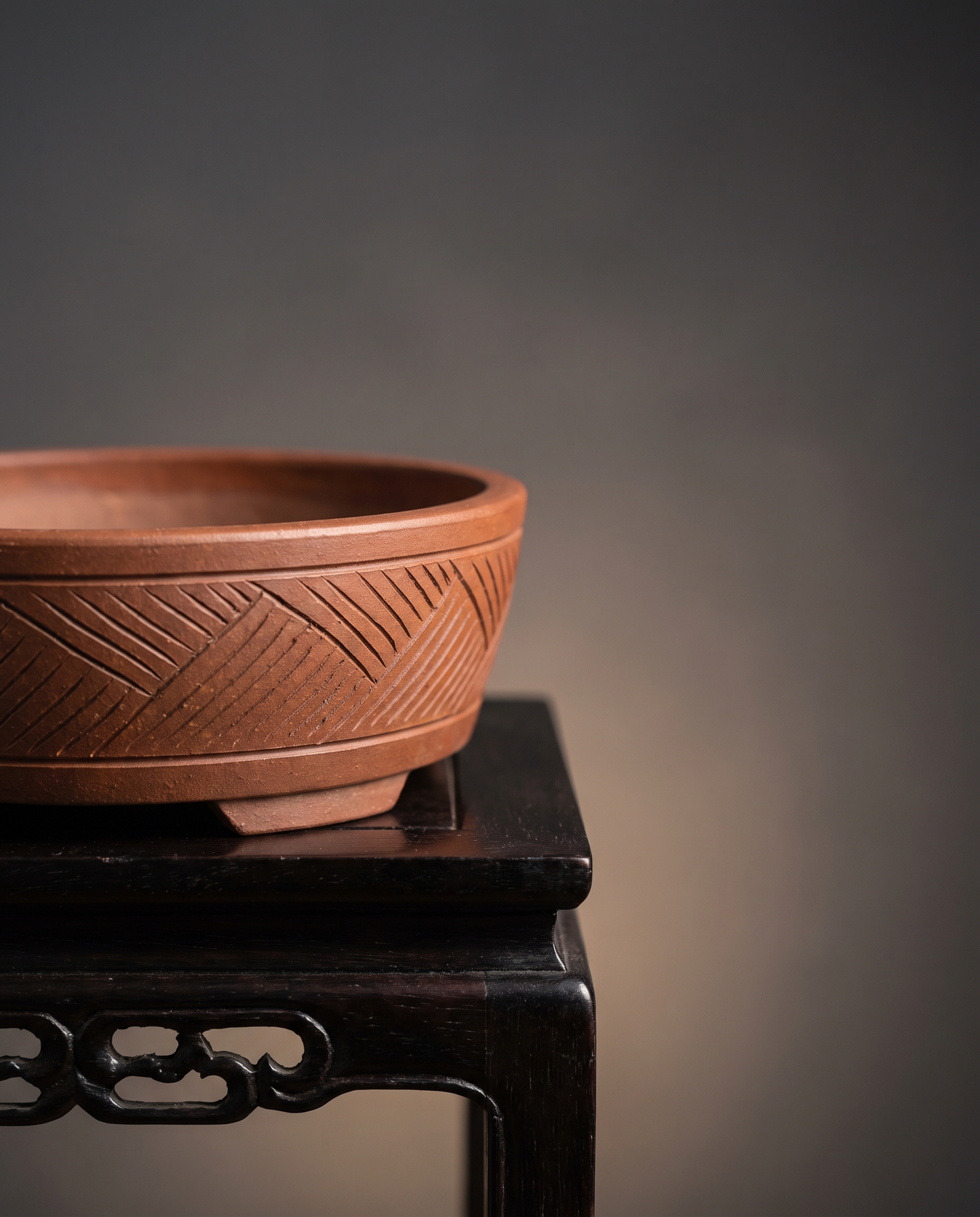 Wood-Fired Unglazed Yixing Bonsai Pot — Line Design - modern gallery lifestyle scene