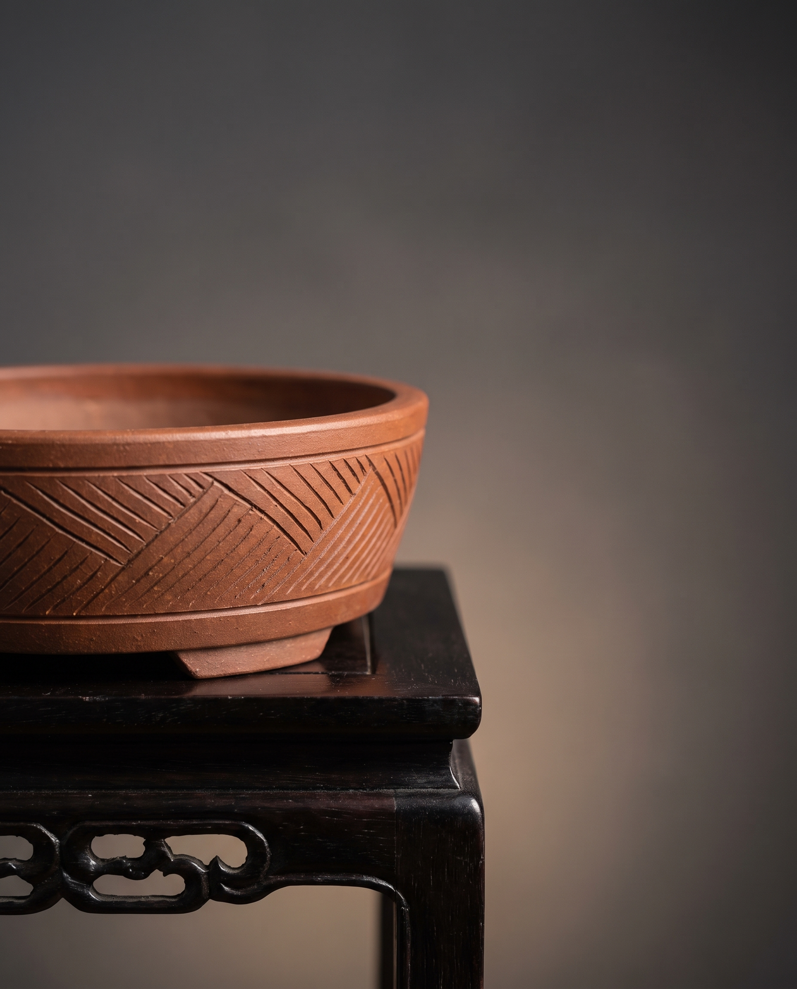 Wood-Fired Unglazed Yixing Bonsai Pot — Line Design - modern gallery lifestyle scene